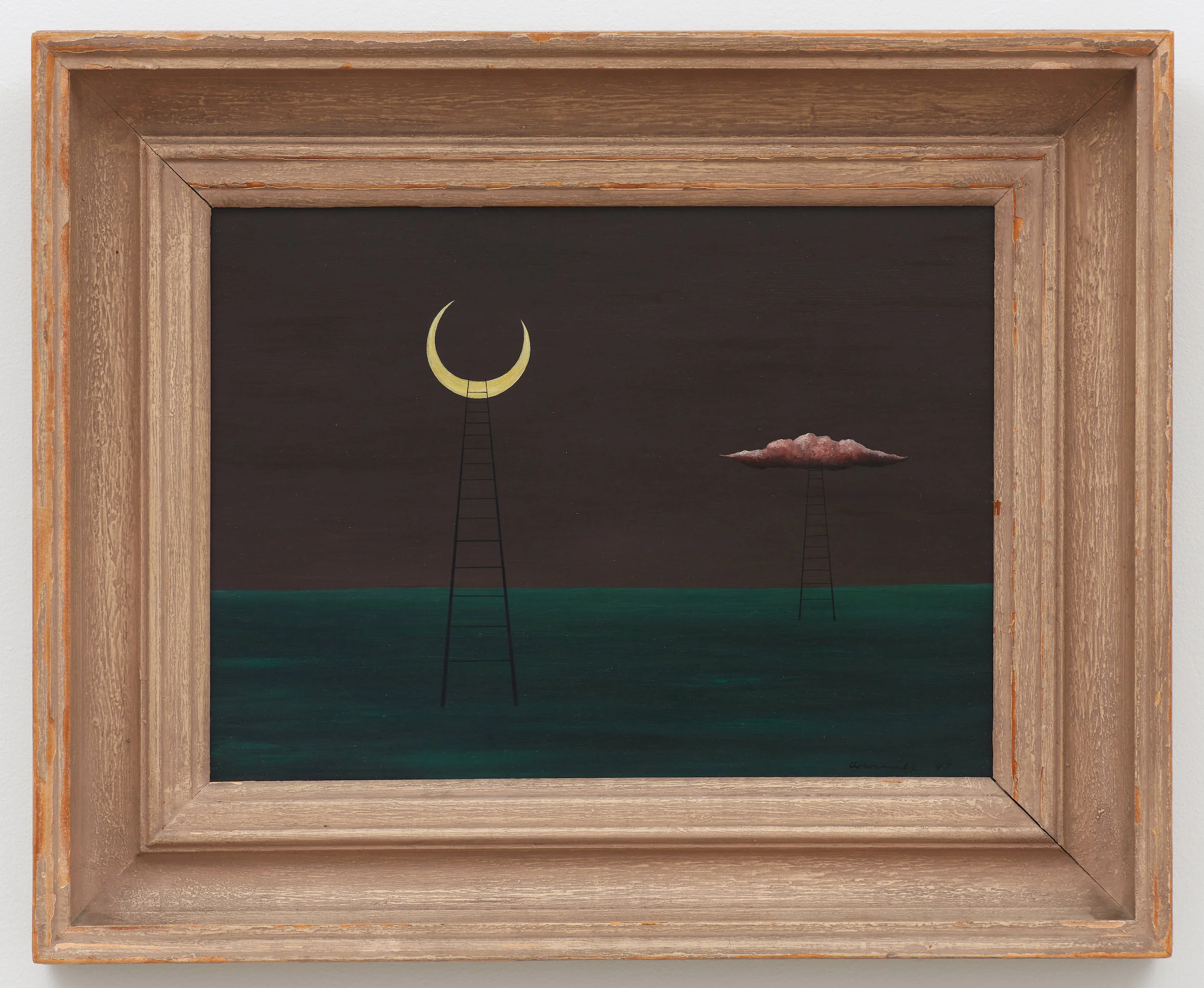 Two Ladders , 1947, Oil on masonite, 12 × 16 inches (unframed); 18 × 22 inches (framed). Illinois State Museum, Illinois Legacy Collection, museum purchase.
