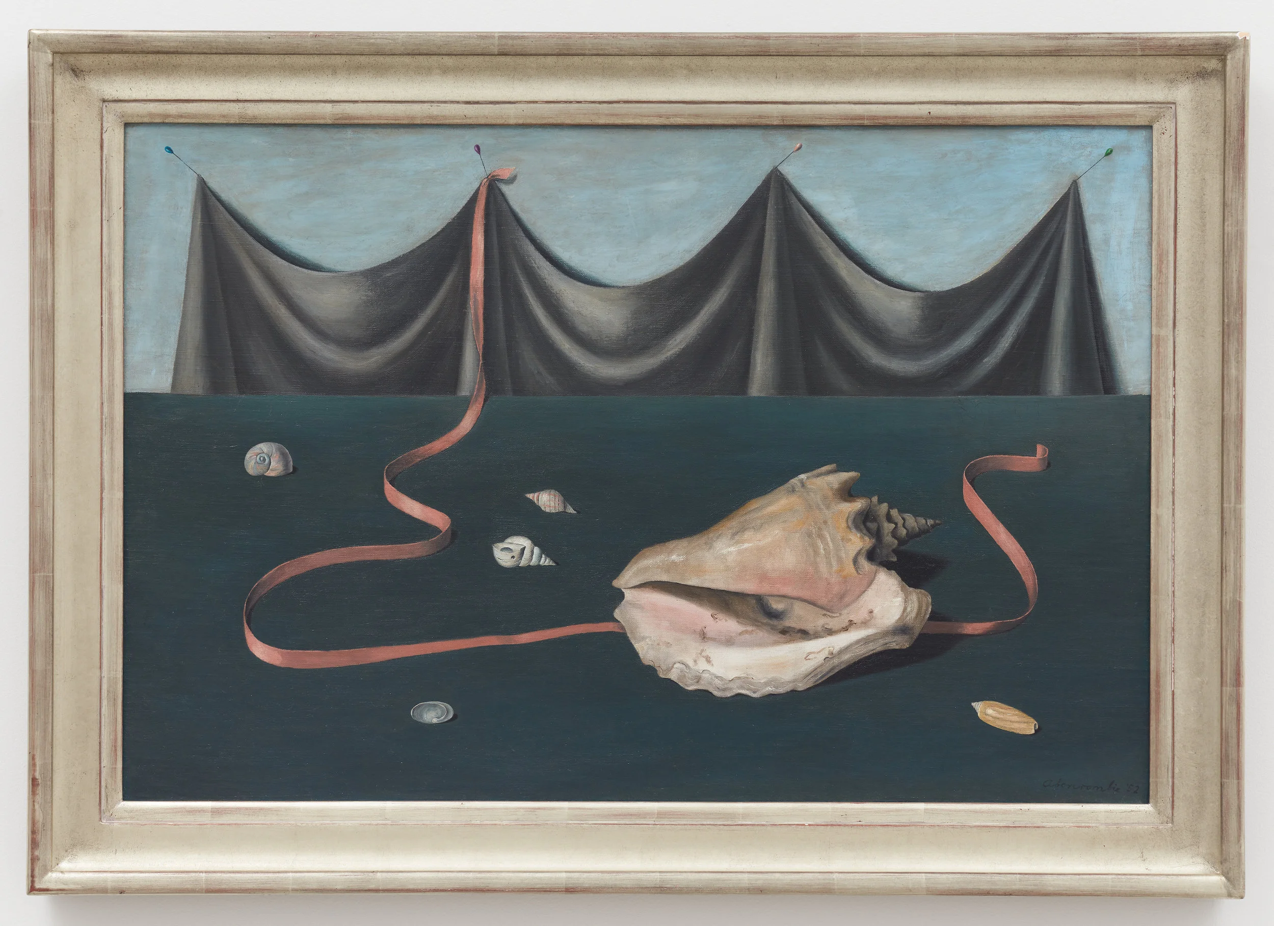Shell and Drape, 1952, Oil on canvas, 24 × 36 inches (unframed); 29 3/4 × 42 inches (framed). Collection of Laura and Gary Maurer