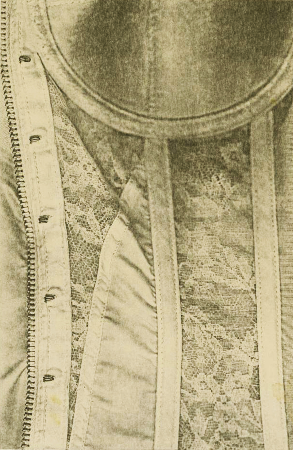  Pati Hill,  Section of Corset,  1976, Black and white photocopy, In original mat, 8 ¾ × 5 ¾ inches 