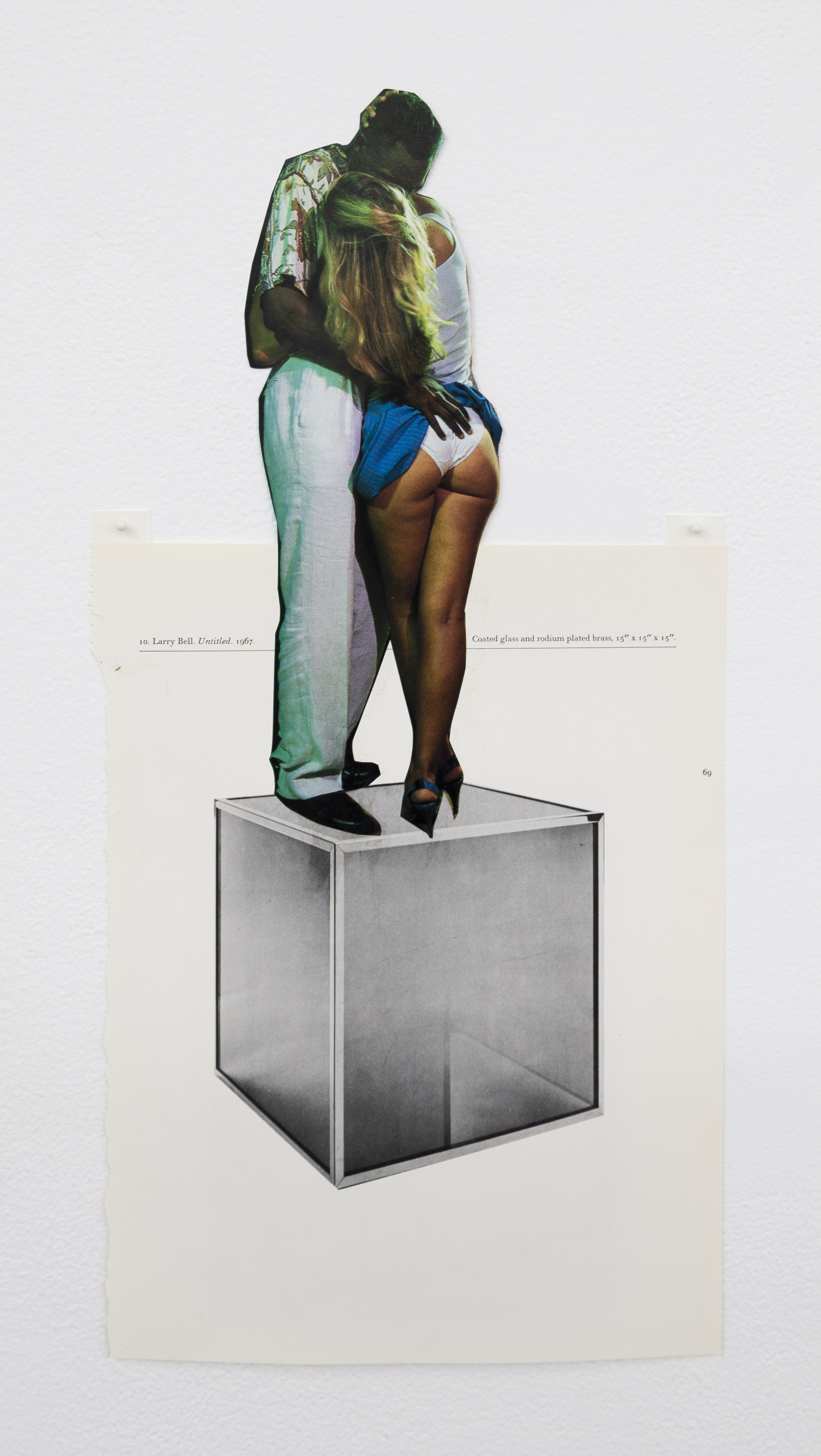  Narcissister,  Studies for Participatory Sculptures, Untitled (Performing an interracial couple, after Larry Bell) , 2018, Paper, rubber cement, 17 x 8.5 in 
