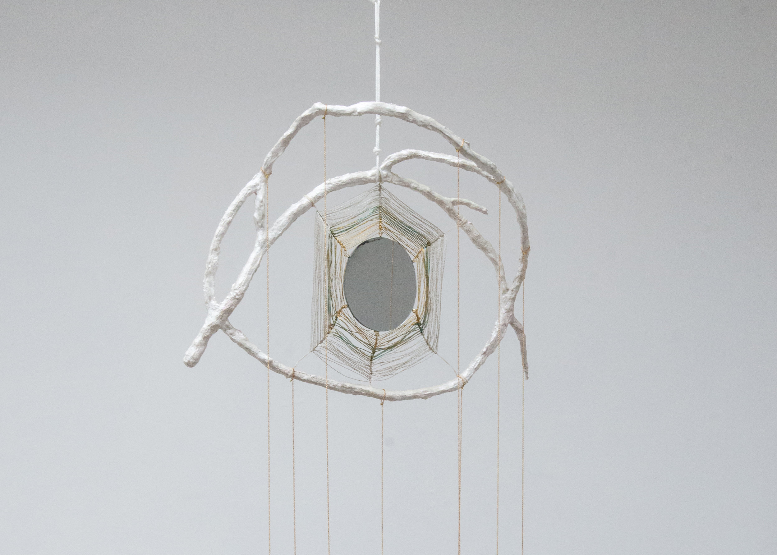  Mindy Rose Schwartz,  God’s Eye Makeup Mirror , 2018. Branch, resin, crystals, mirrors, thread, cord, chain and paint 