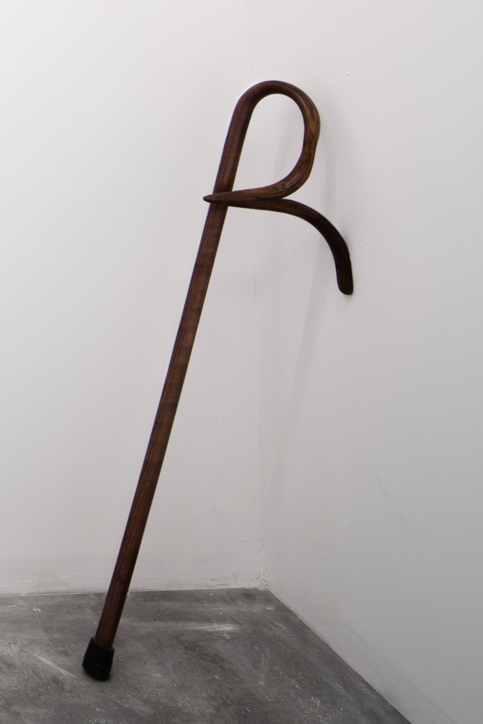  Moch Hahn,  The Mountains are Calling , 2018, Found wood cane, wood, rubber, 38'' x 7'' x 6.5''  