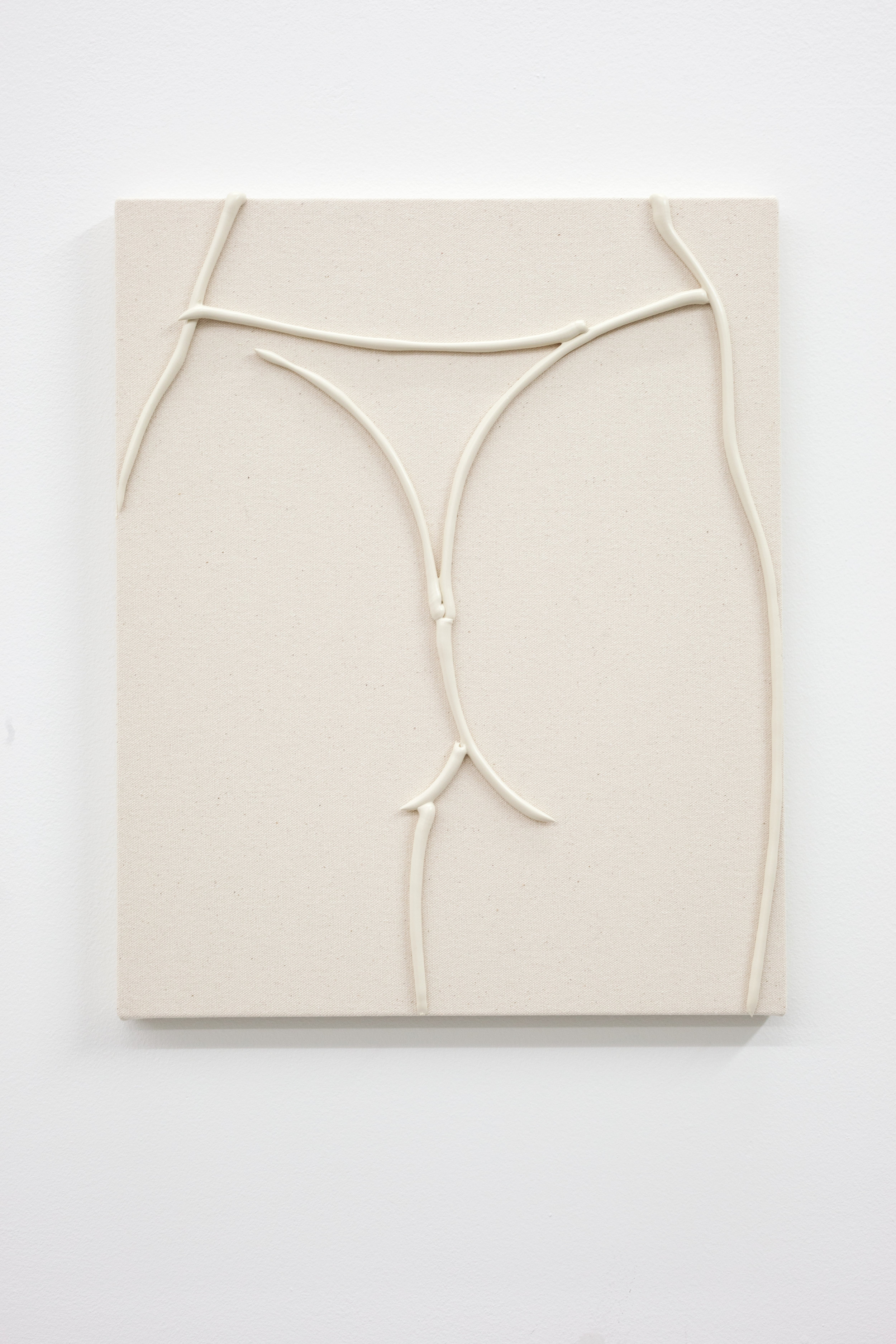  Omari Douglin,  Untitled (Butt Painting),  2019, Caulk on Raw Canvas, 16x13in 