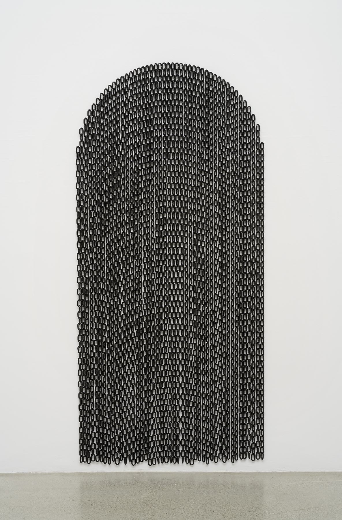  Davina Semo,  Threshold , 2019, Powder coated steel chain and hardware, 85 x 40 inches / 215.9 x 101.6 cm 
