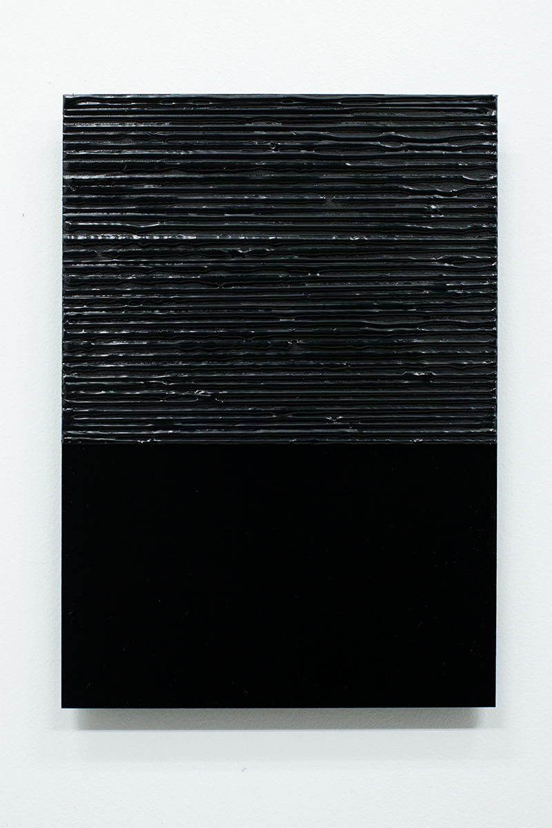  Anders Sletvold Moe. Black Letter # 90 (18 Days), 2014. Oil and acrylic on plexi glass. 8.27 x 11.69 inches. 