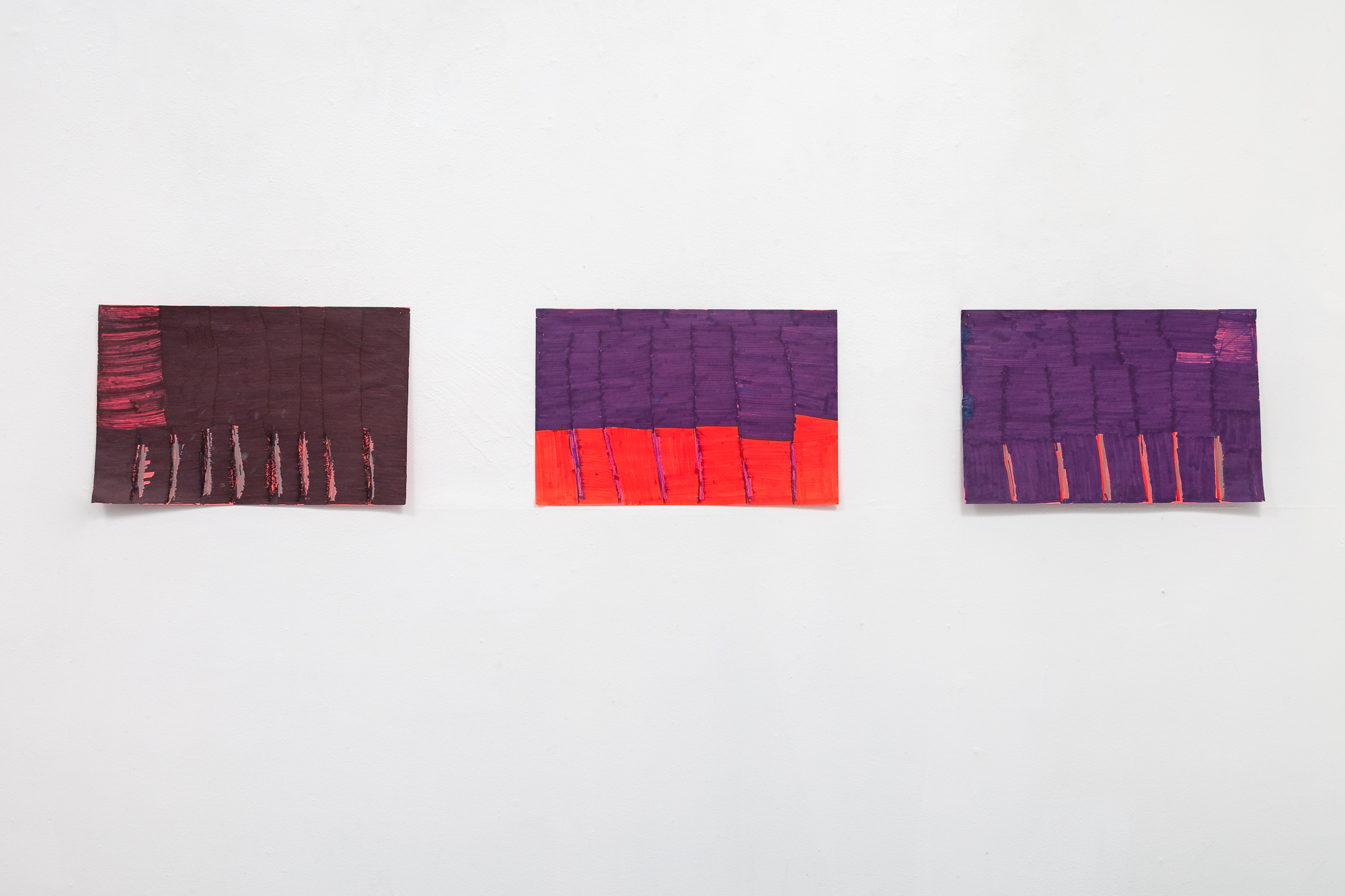  Maria Vanik,  Black Rain, Purple Red, Purple Gray , 2018, Marker on Paper, 17” x 11 