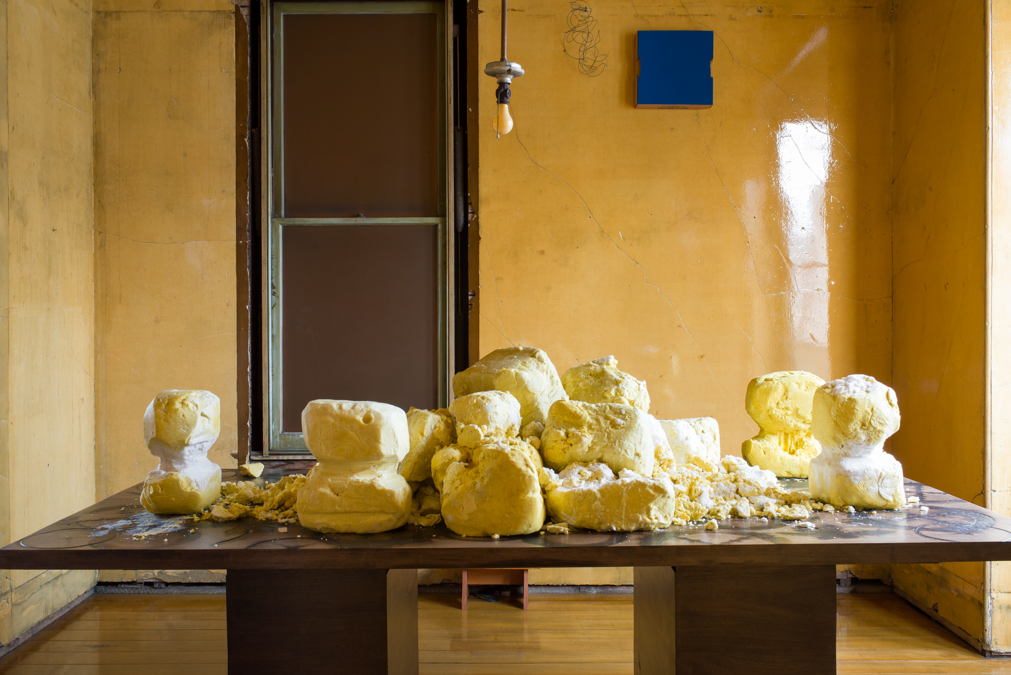  Rashid Johnson,  Untitled Shea Butter Table , 2018. Branded walnut and shea butter, 52 x 96 x 47.75 inches. Courtesy of the artist and David Kordansky Gallery, Los Angeles; Photo: Preston/Kalogiros; Courtesy of The 500 Capp Street Foundation. 