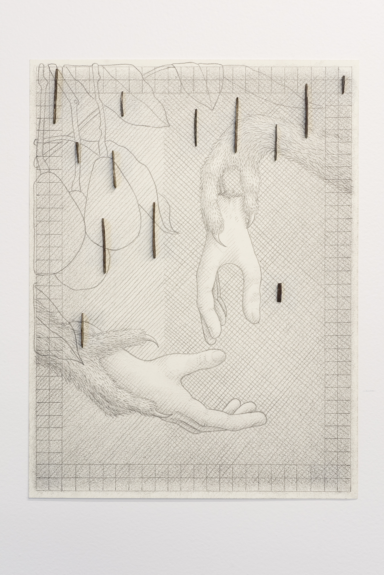  Jorge Satorre,  Sometimes I use images in my work that might be embarrassing to me, my family or my dealers,  2019. Pencil on paper, steel, magnets. Courtesy of the artist and Labor, Mexico; Photo: Preston/Kalogiros; Courtesy of The 500 Capp Street 