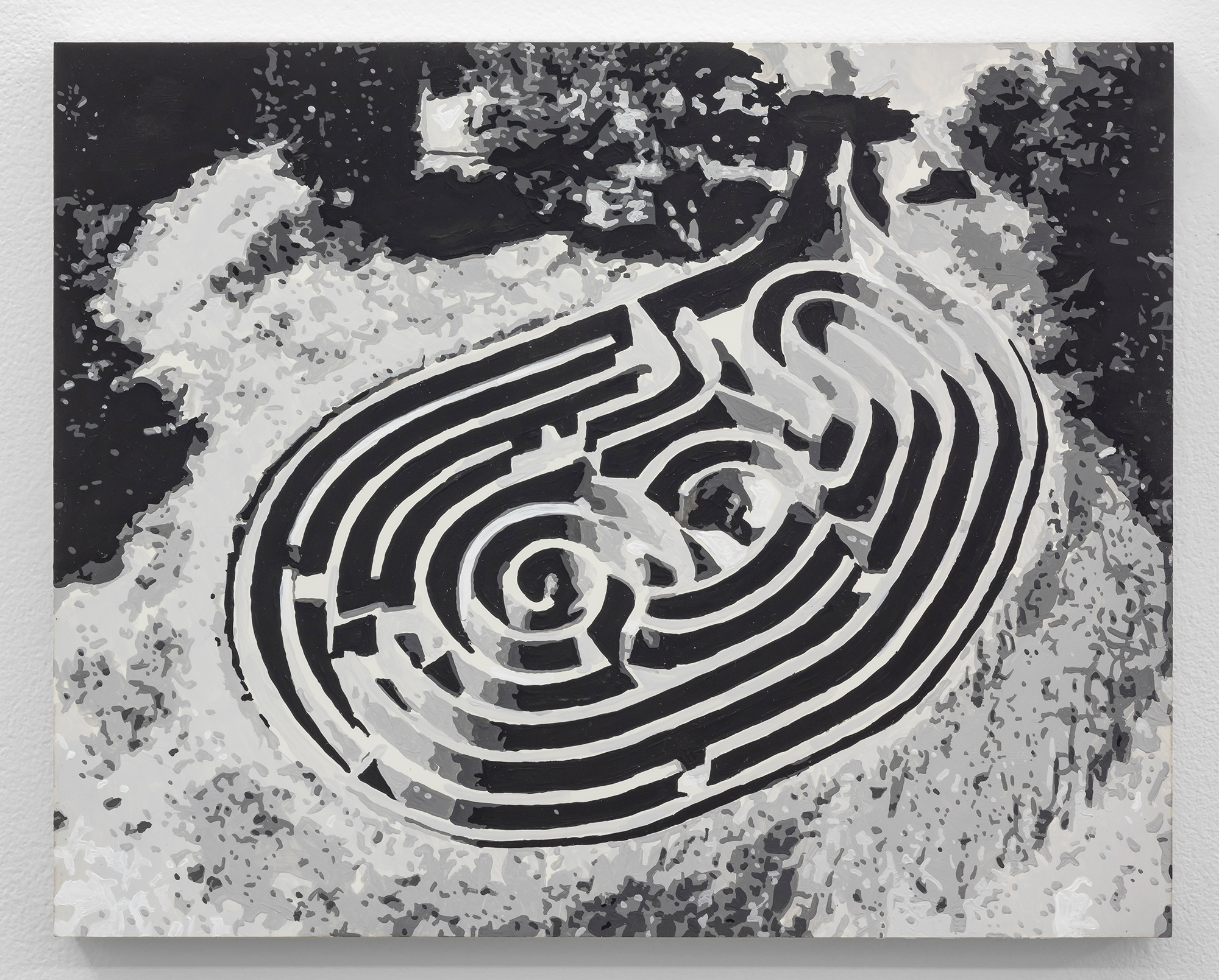  Dorian FitzGerald,  The Maze, Armand G. Erpf Estate, Arkville, New York   2019, holbein acryla gouache on board, 8 x 10 inches 