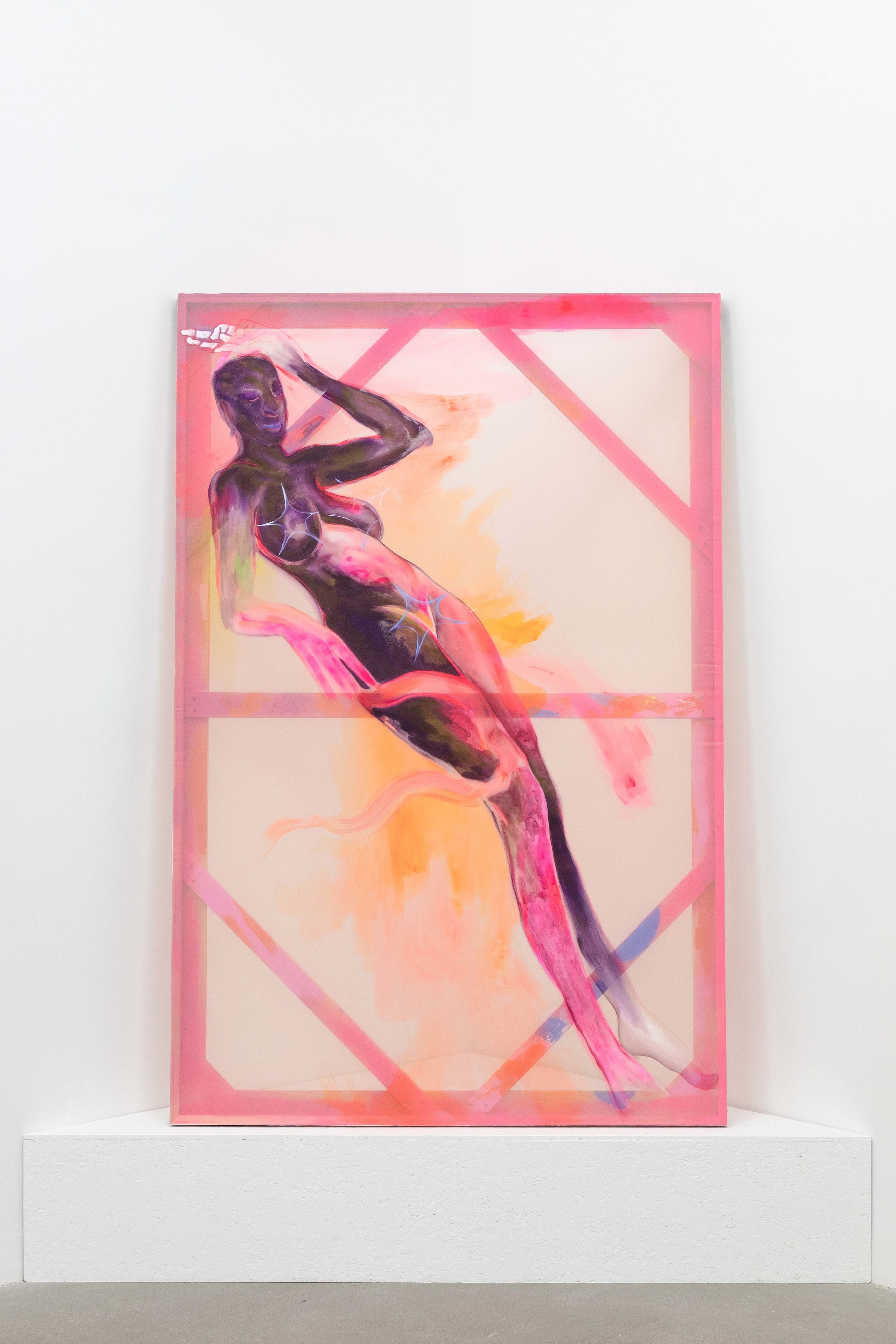  Curtia Wright,  Held together by own gravity , 2019 Oil and acrylic on Organza fabric 72 x 48 in (182.9 x 121.9 cm) 