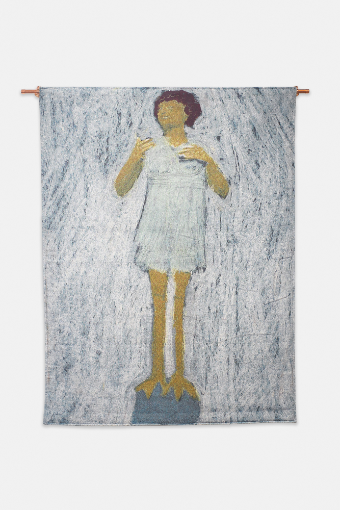   Listen to Me , 2019, Cotton Jacquard tapestry, 40”x53” as shown 