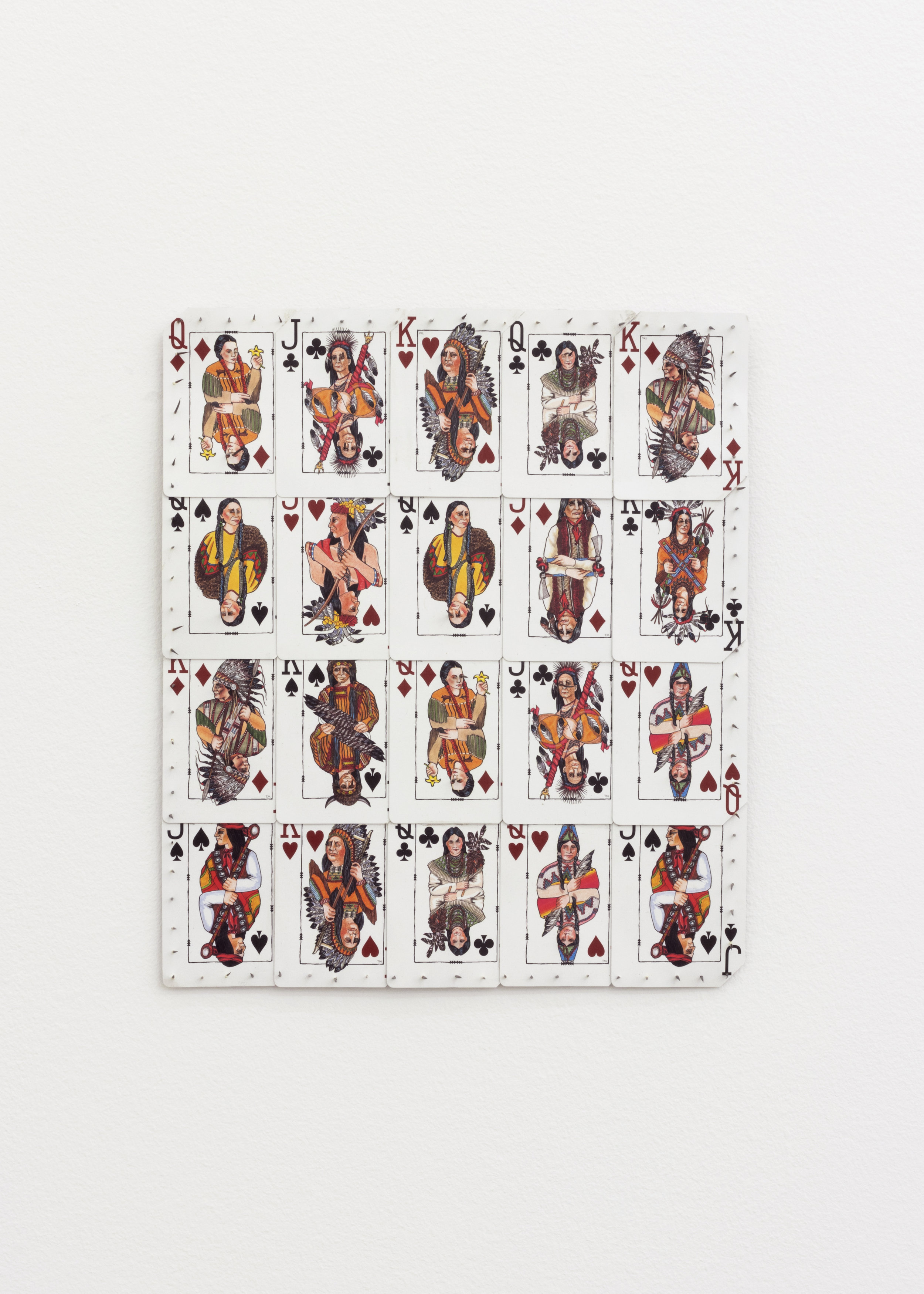   Treaty No. 2 , 2018, Fire Rock Casino playing cards, porcupine quills, 12 3/4 x 101/2 in. 