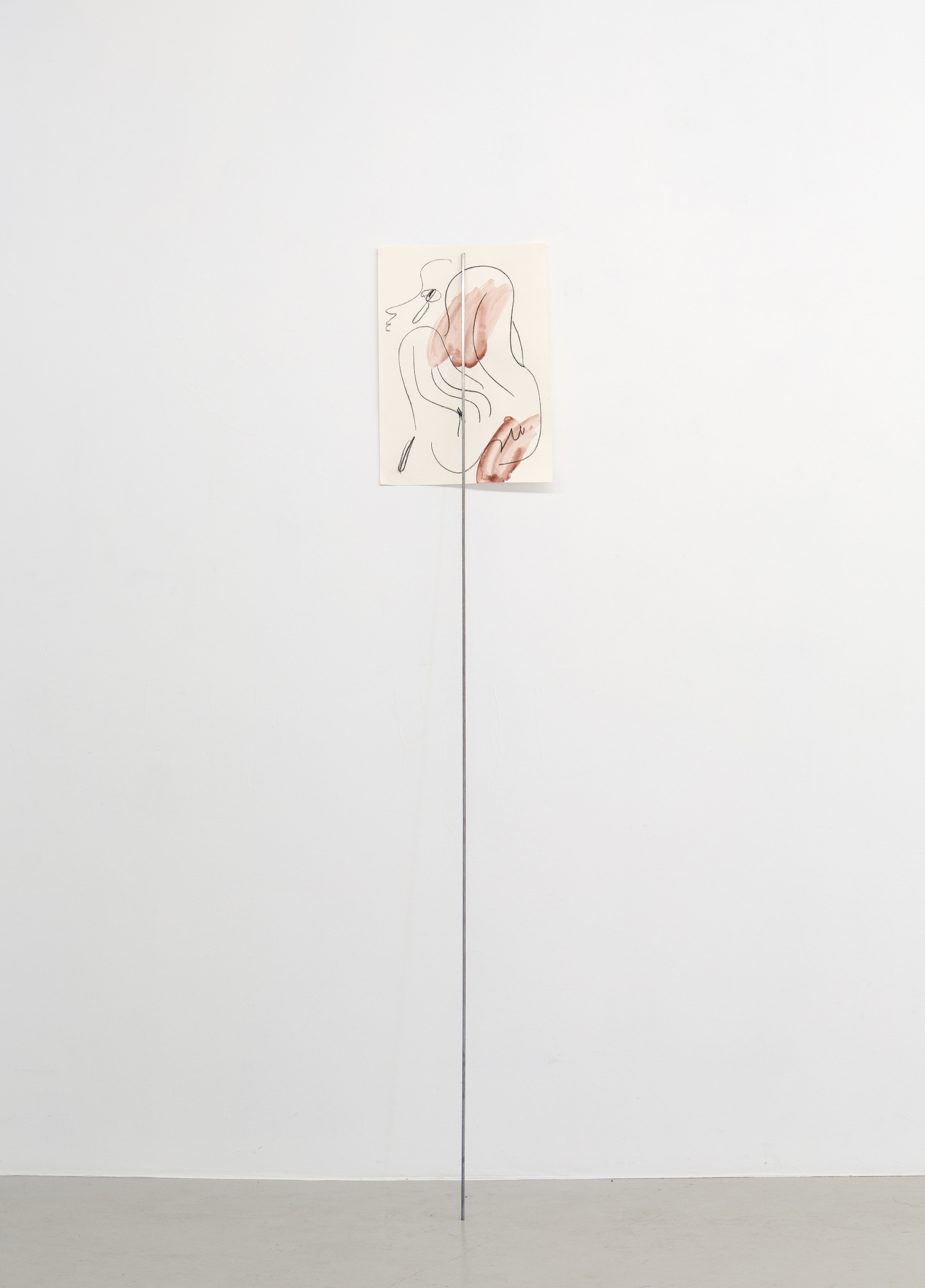  Alina Vergnano,  Untitled (Drawing) , 2019, Charcoal and watercolor on paper, steel bar, 35 x 50cm 