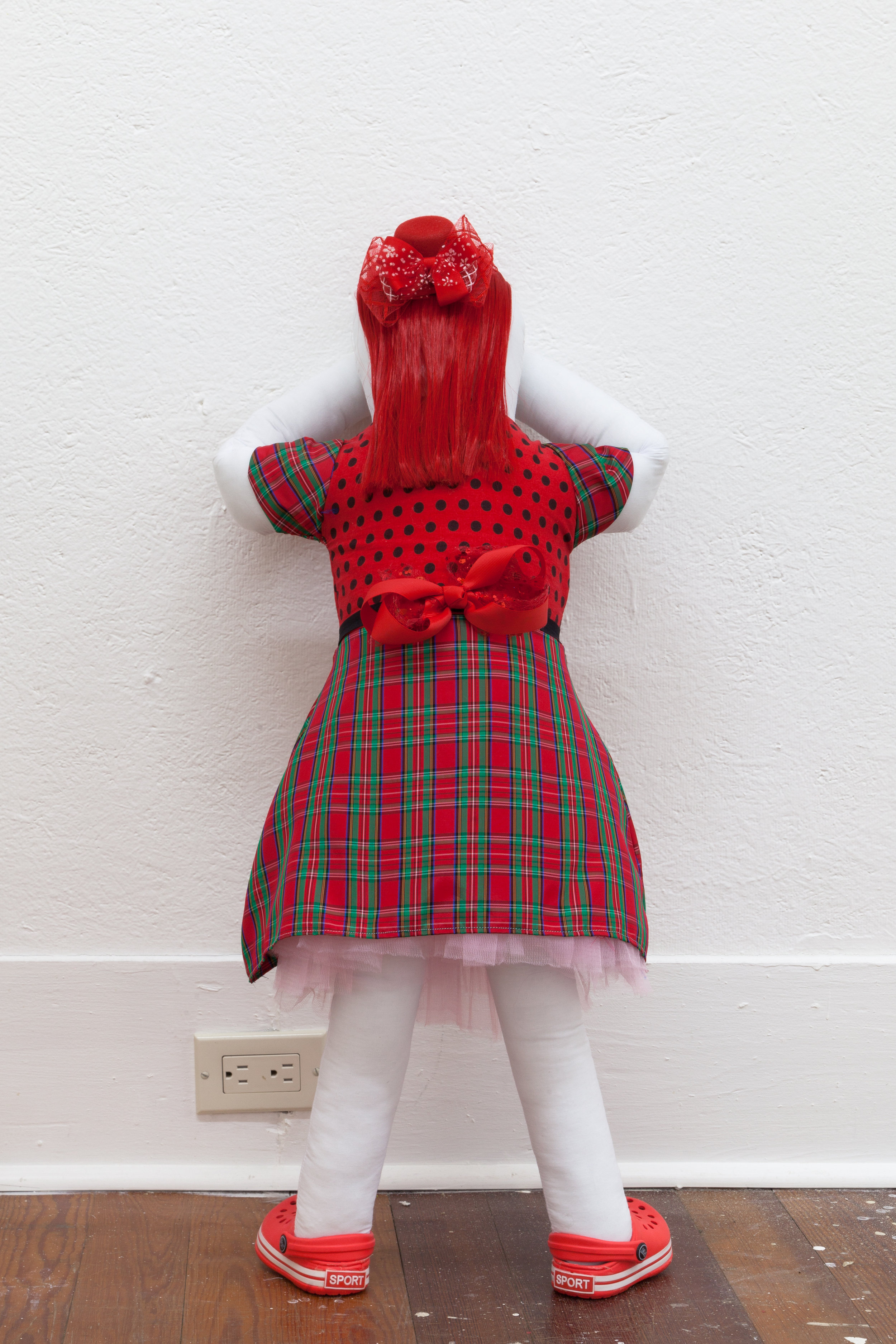  Abby Lloyd, Hadley, 2019, Fabric, Poly-Fil, ribbon, hair extensions, found materials Approximately 36 x 14 inches 