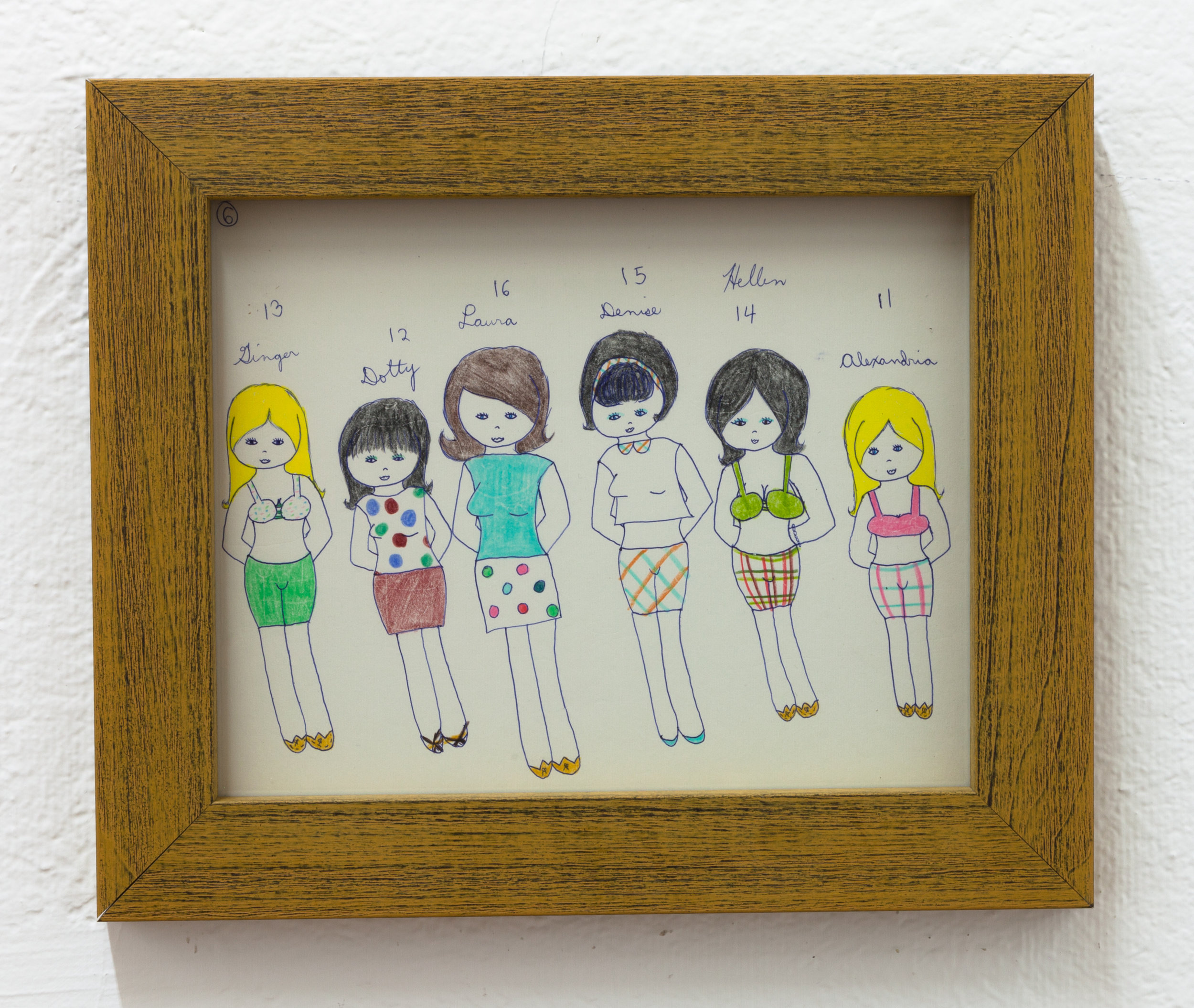  Aunt Nancy, Teen Girls, Circa 1963-1968 Pen and crayon on paper, 8 x 10 inches + frame 