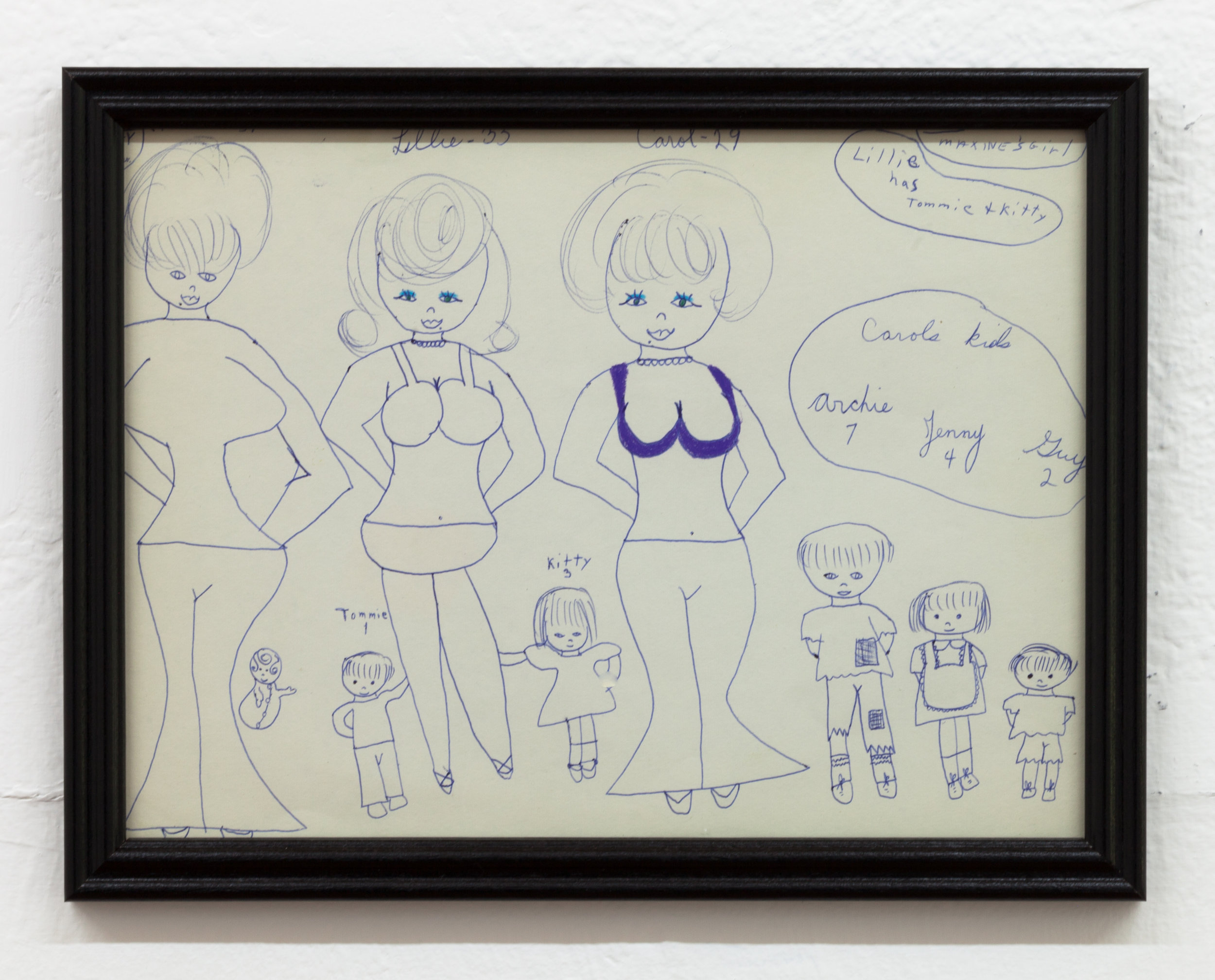  Aunt Nancy, Carol's Kids, Circa 1963-1968 Pen on paper, 9 x 12 inches + frames 