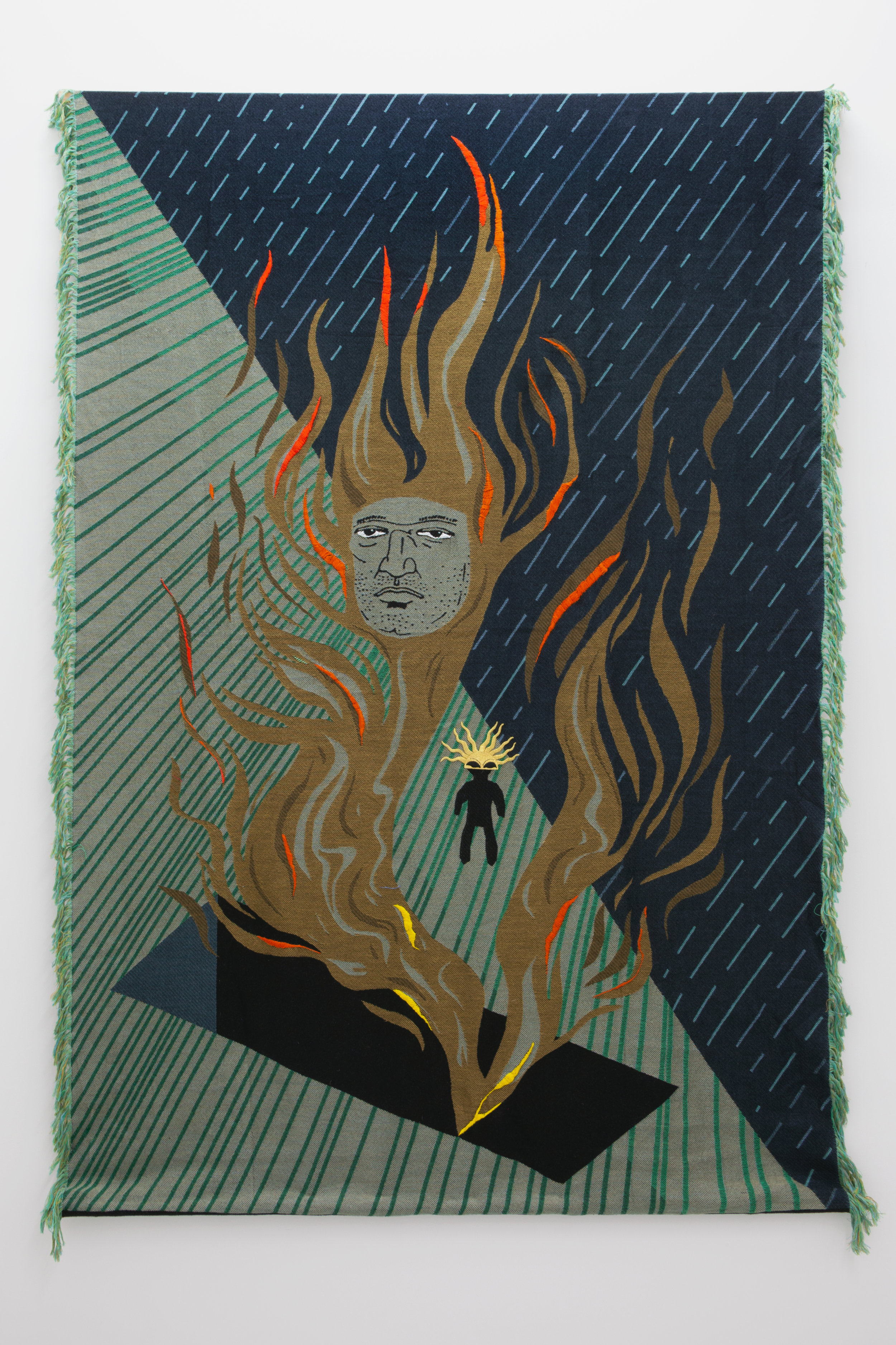  Oona Brangam-Snell,  Flaming Tomb , 2019 Jacquard Tapestry with Hand Embroidery, 67x48x1in 