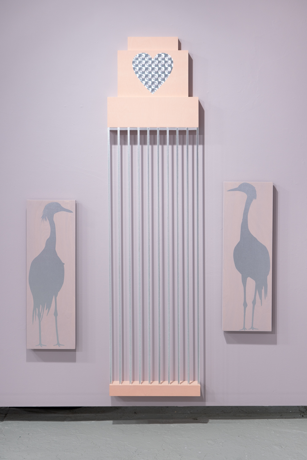  Allison Lacher,  Suite , 2019; wood, ribbon, vinyl 