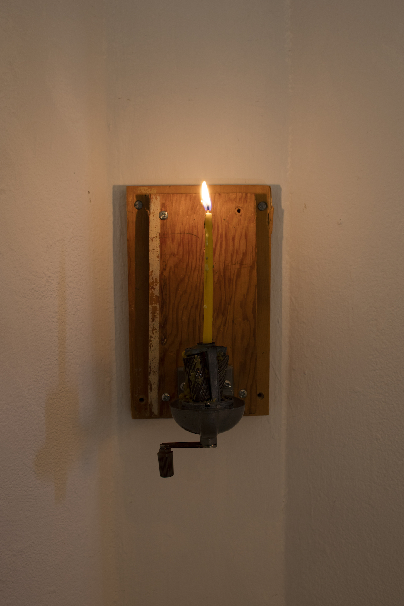  Untitled, 2019, pencil sharpener, beeswax candle by Maya Inglis, wood, 5.5 x 9 inch. 