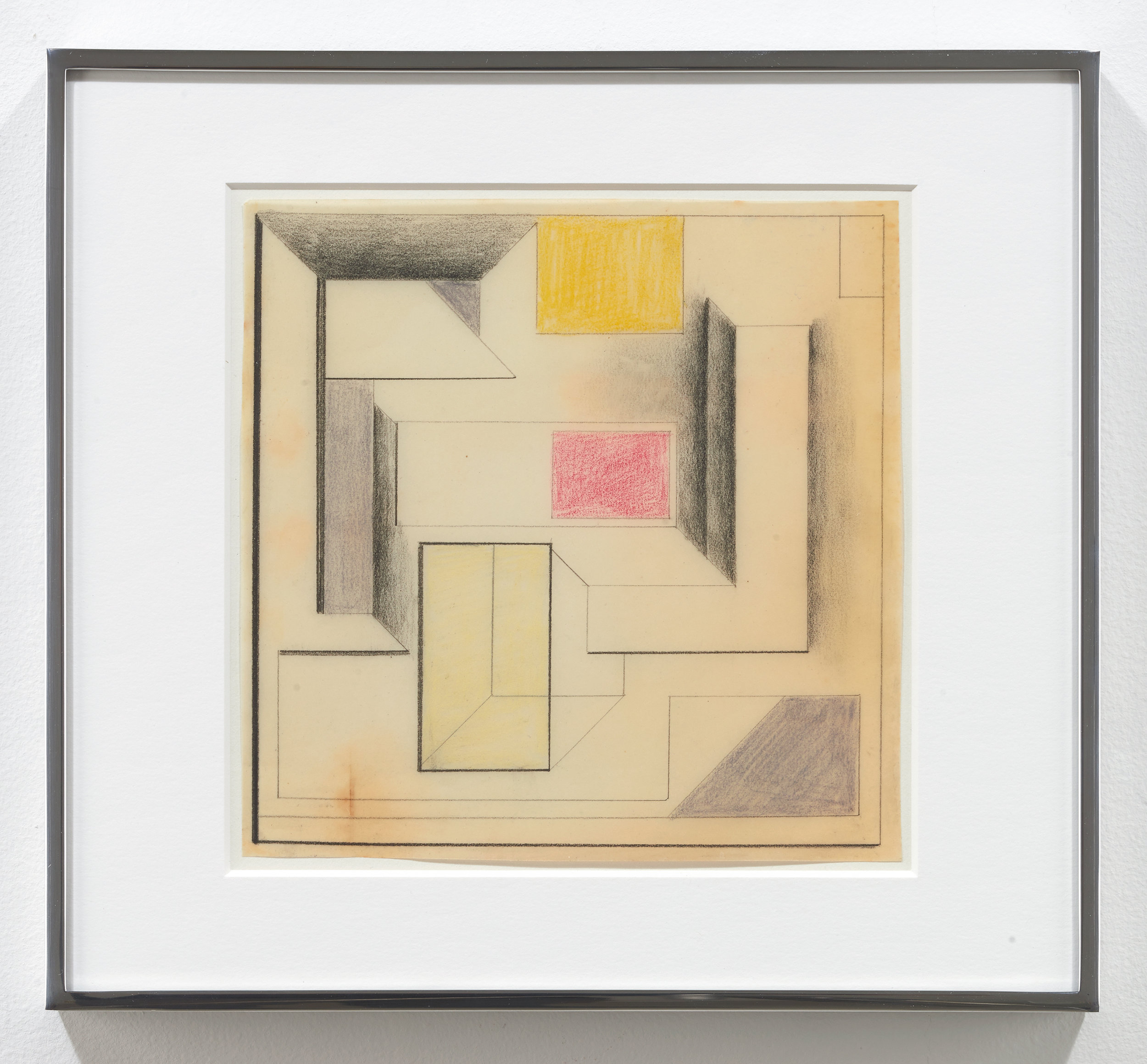  Suzanne Blank Redstone,  Drawing for Construction #7 , 1968, Paper, tracing paper, pencil and color pencil, Framed dimensions: 10.25 x 11.25 inches 