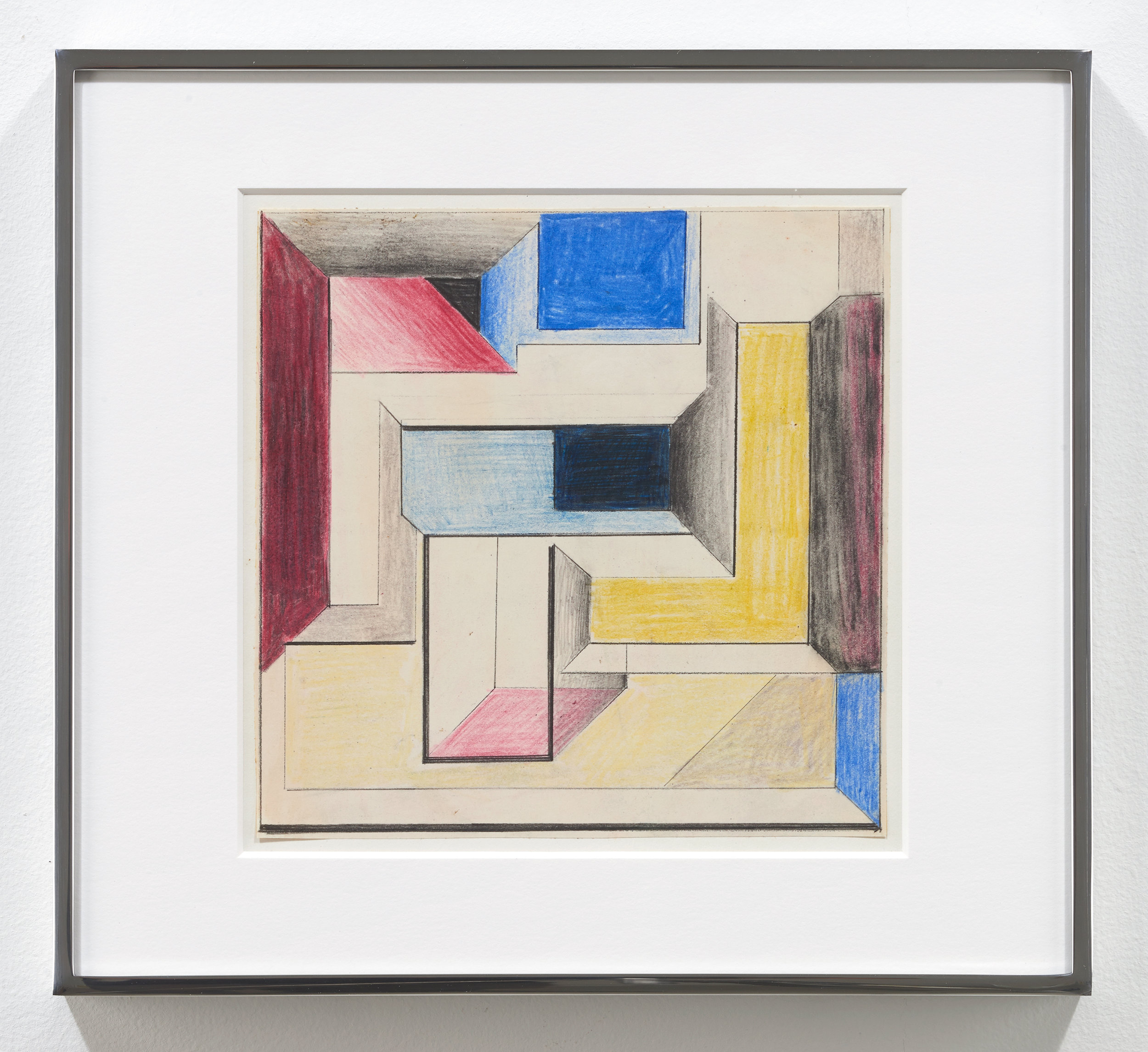  Suzanne Blank Redstone,  Drawing for Construction #4 , 1968, Paper, tracing paper, pencil and color pencil, Framed dimensions: 10.25 x 11.25 inches 