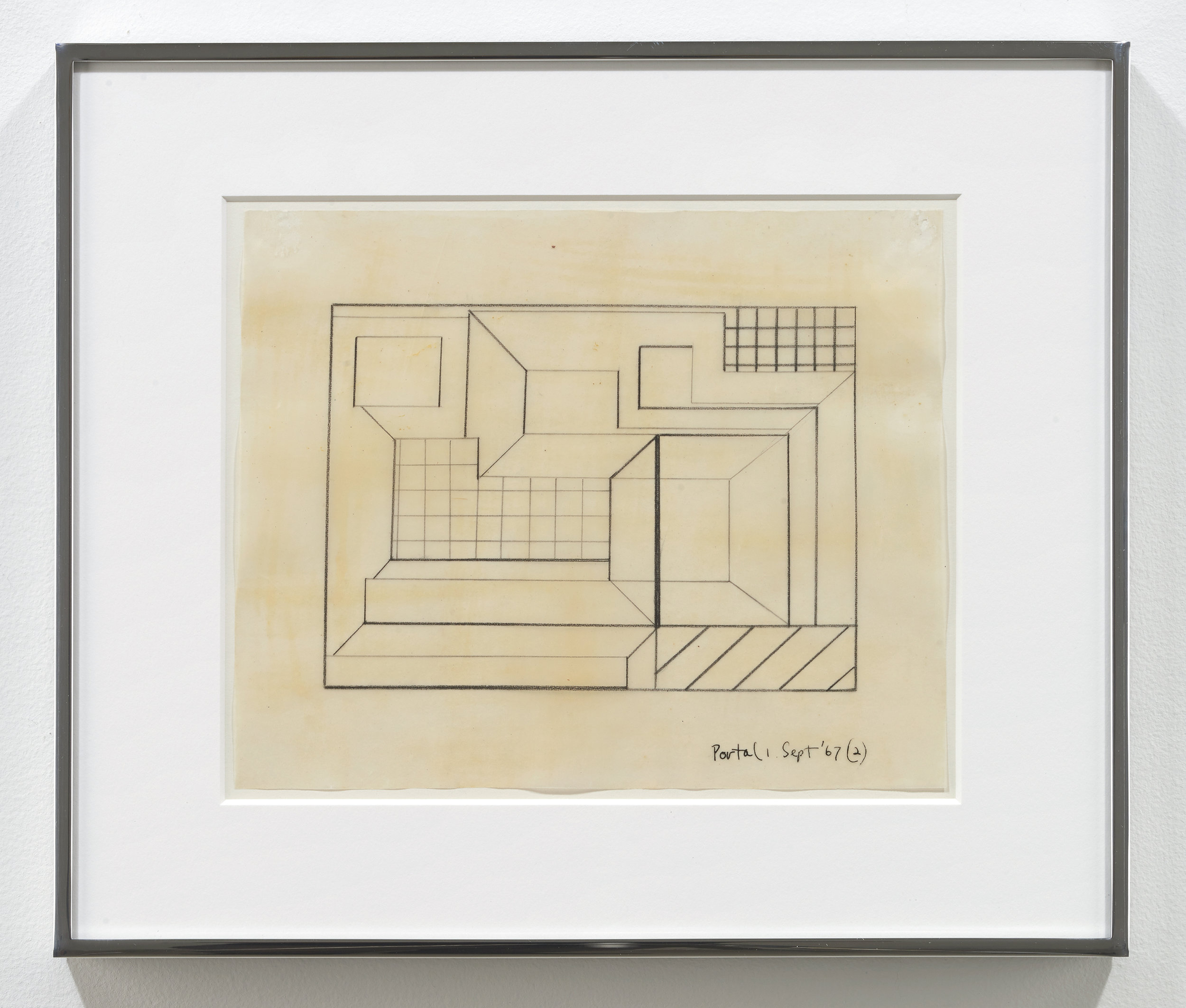  Suzanne Blank Redstone,  Drawing for Portal 1 #2 , 1967, Paper, tracing paper, pencil, Framed dimensions: 11 x 13 inches 