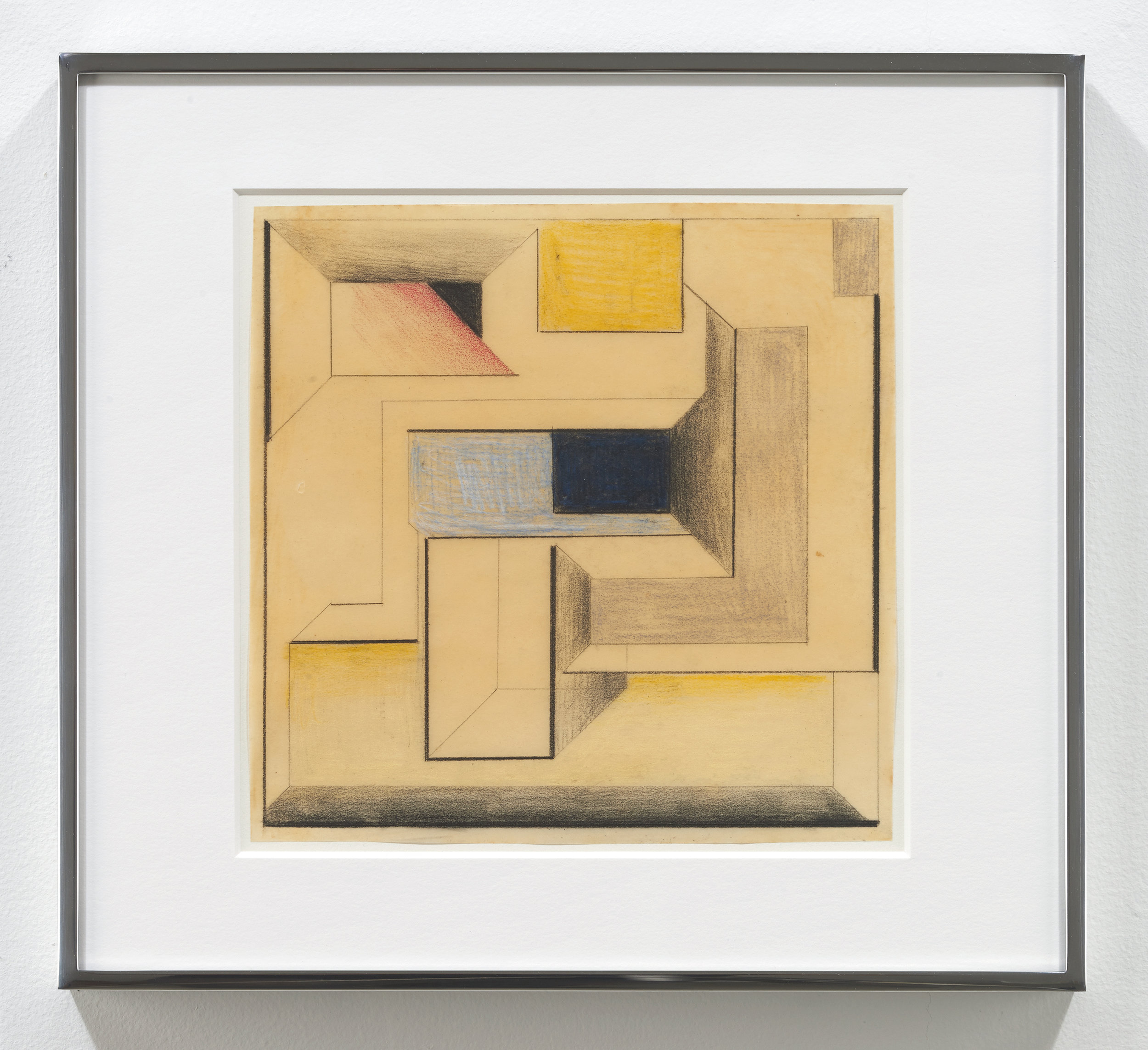  Suzanne Blank Redstone,  Drawing for Construction #3 , 1968, Paper, tracing paper, pencil and color pencil, Framed dimensions: 10.25 x 11.25 inches 