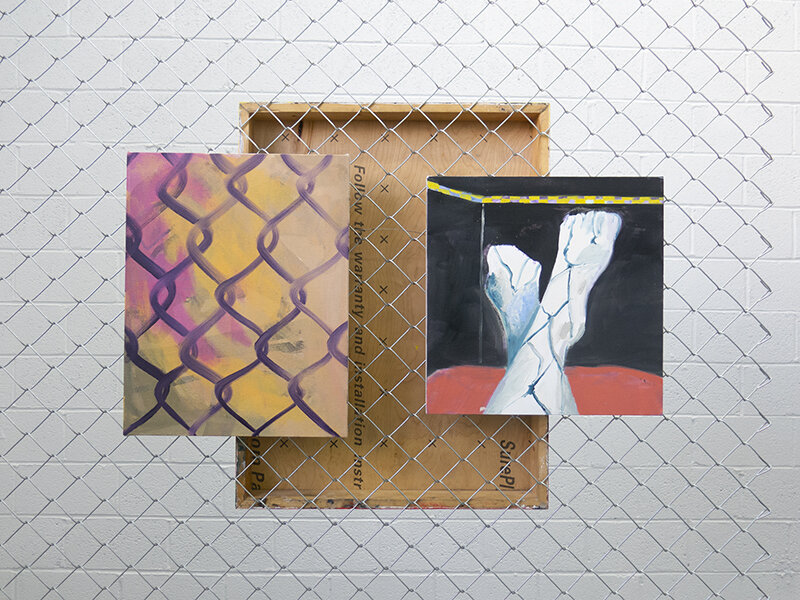  left: Trina Turturici:  Untitled  (Purple Chain Link), 2019; right: Rachelle Sawatsky:  Net , 2018 