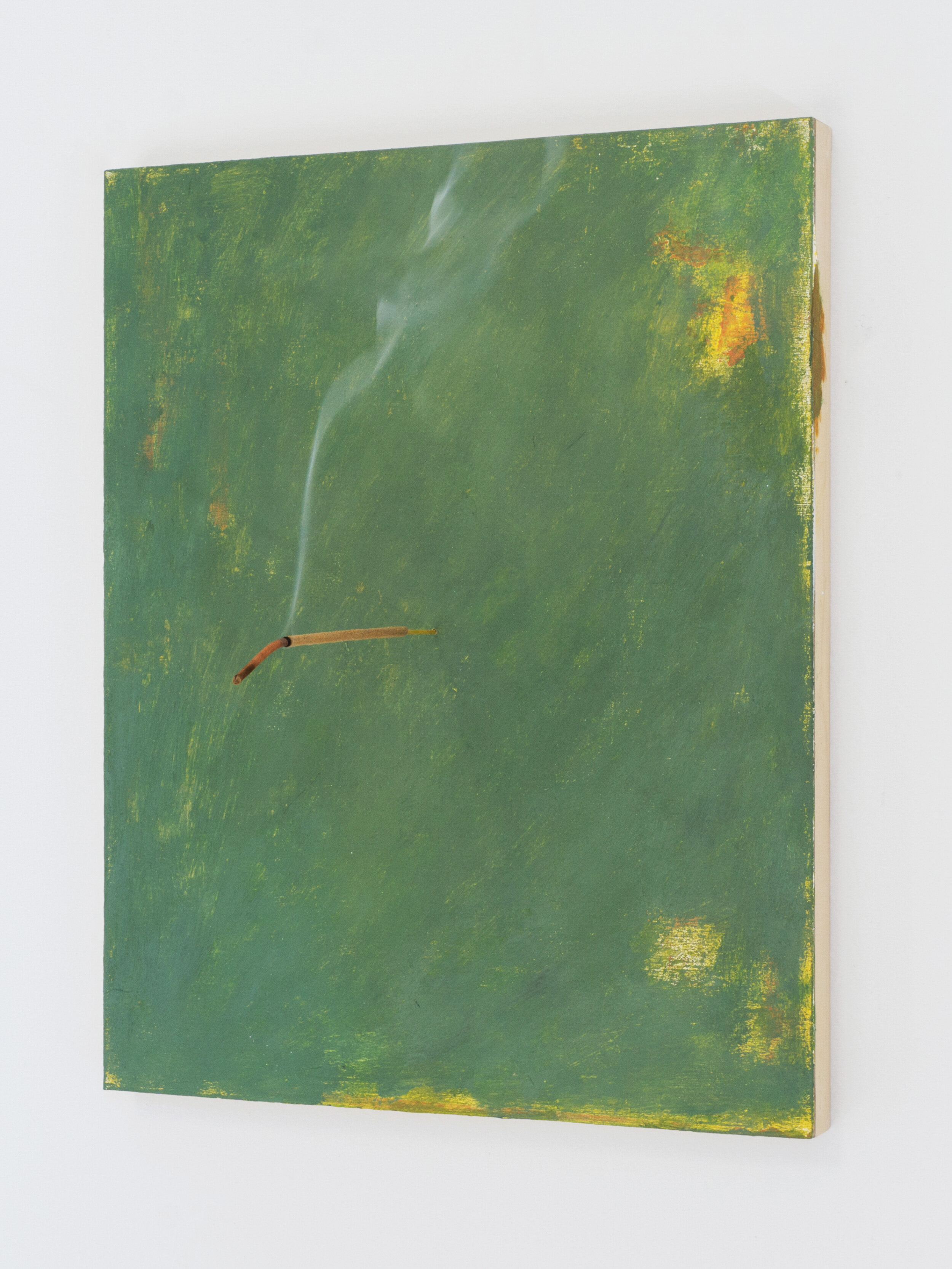  Ted Gahl,  Offering Painting , 2019, acrylic on panel, Nag Champa incense 14 x 11 inches 