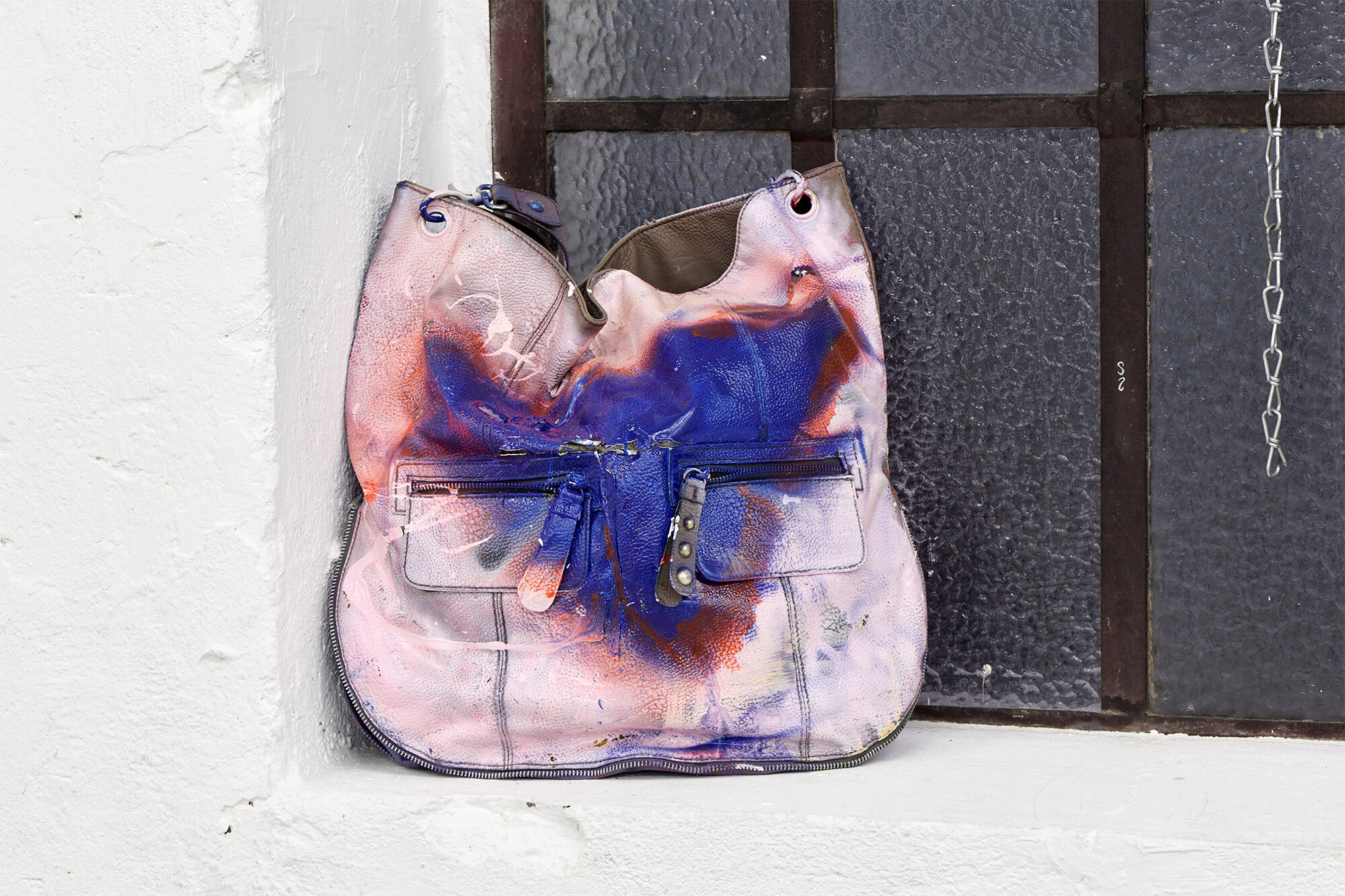  Peter Friel,  Bag B , 2018, Steve Madden leather bag, acrylic paint 