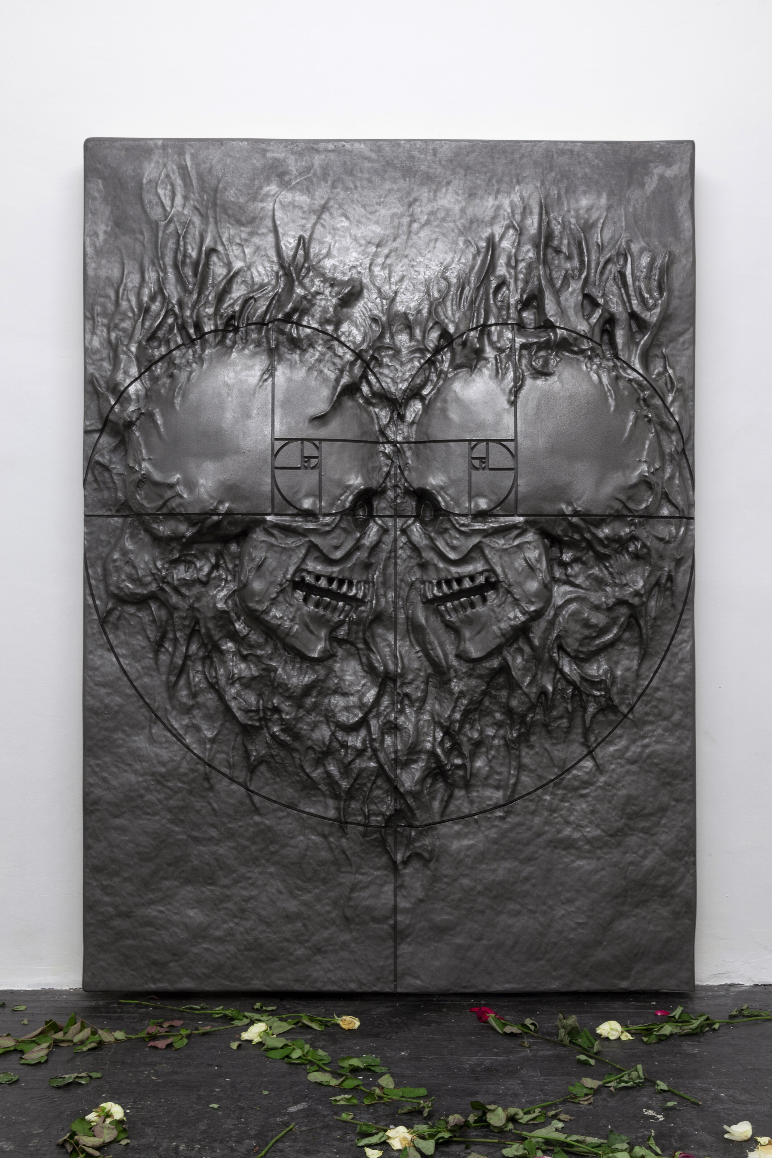  Julian-Jakob Kneer,  MARTYR (feast upon me / Alle Uhren bleiben stehen) , 2019, varnish on polyurethane foam, 185 x 133 x 23 cm 