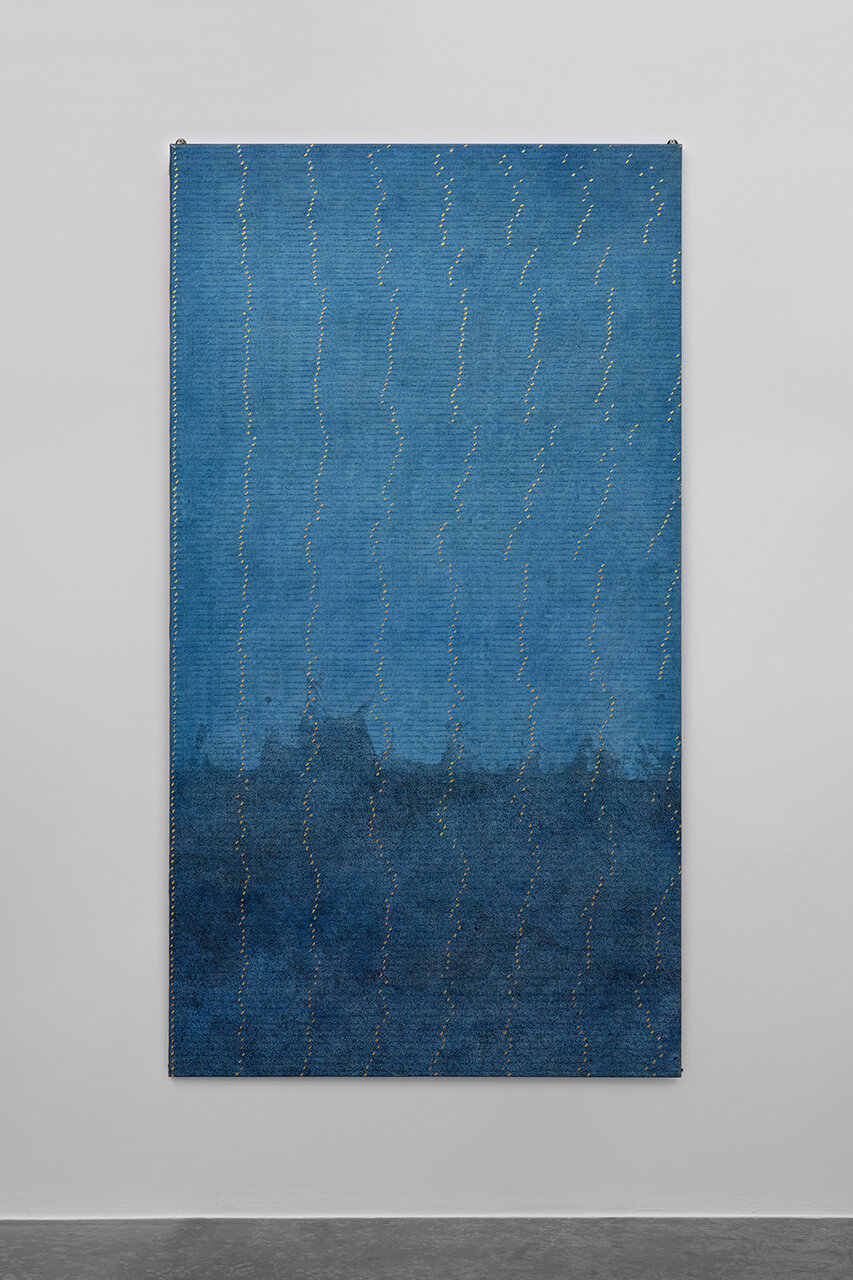   Untitled , c. 1980, Oil, ink and gold leaf on french canvas, 185 x 102 cm  