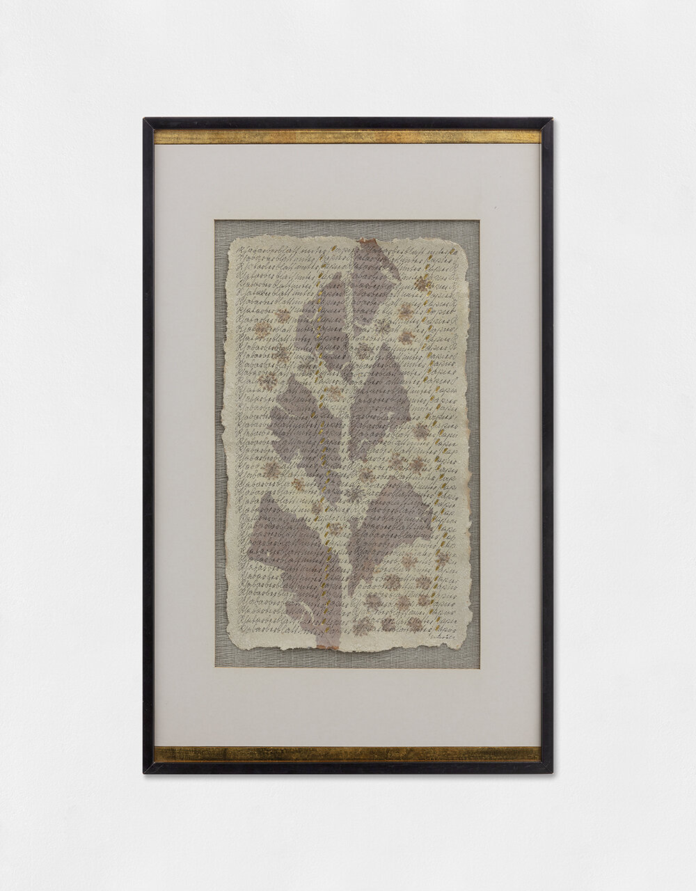   Untitled, 1978/80 , Dry leaves, china, and gold leaf on handmade paper, 33 x 19.5 cm 