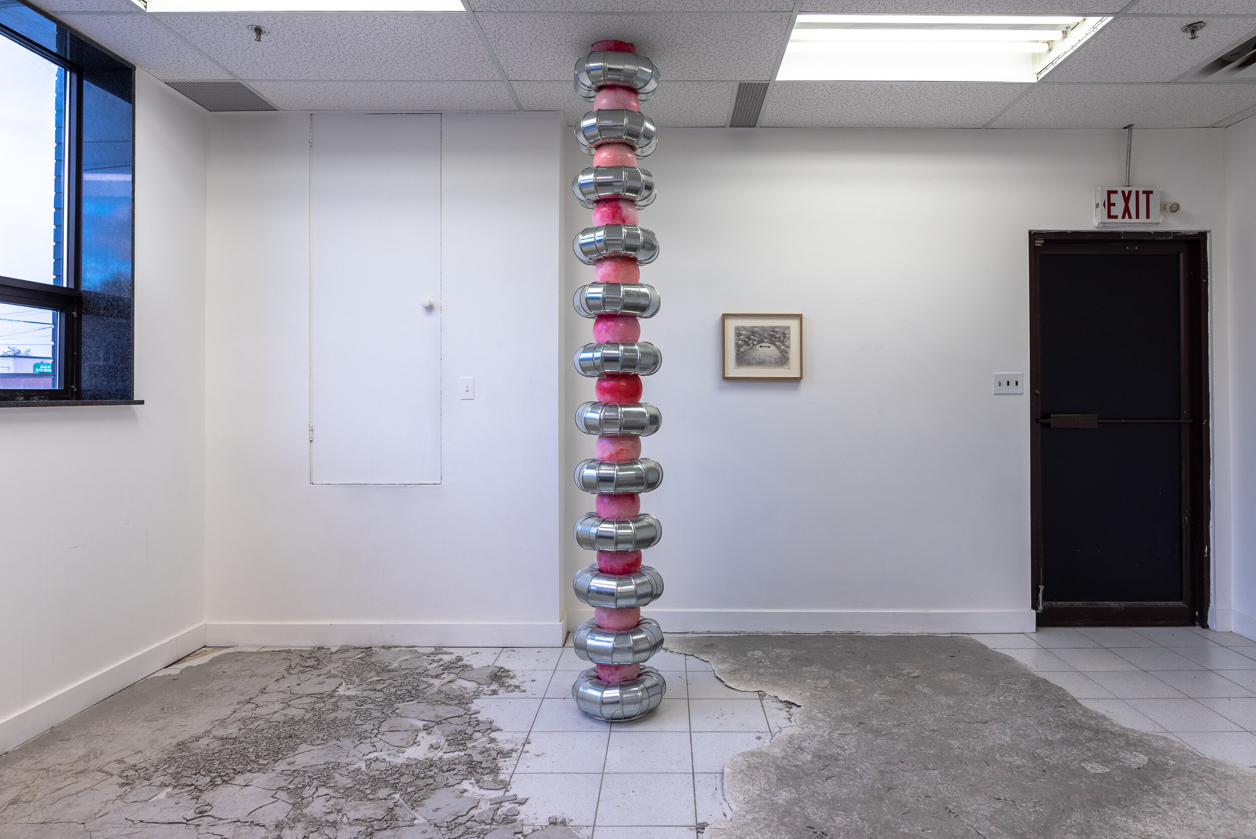  Craig Spence, ​ monopole,  ​inflatable children’s balls and aluminum ducts, 2019  
