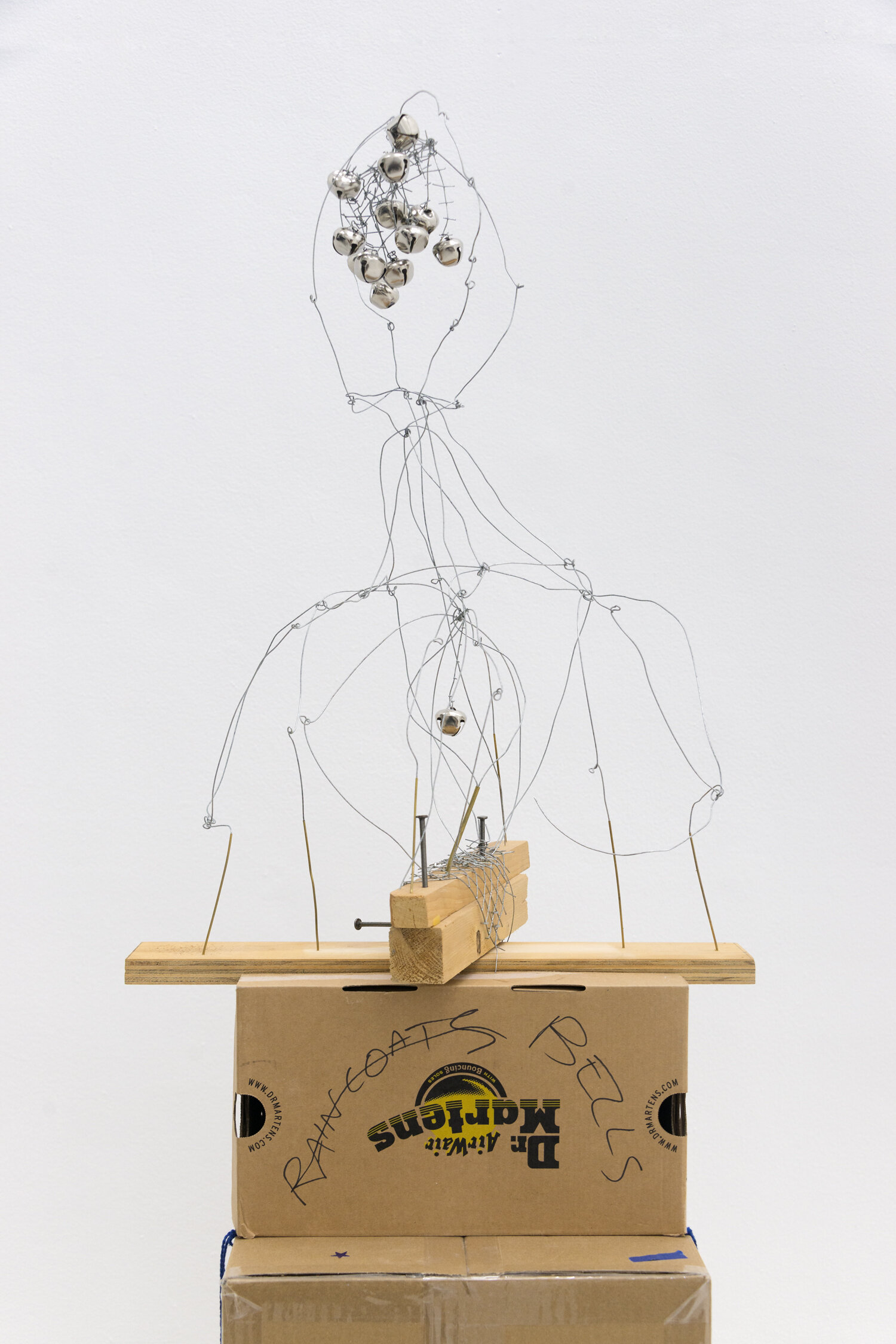   Lenore , 2019, Wood, metal pedestal: cardboard, cotton twine 72 x 21 x 12 in (bust only 24 x 17 x 11 in) 