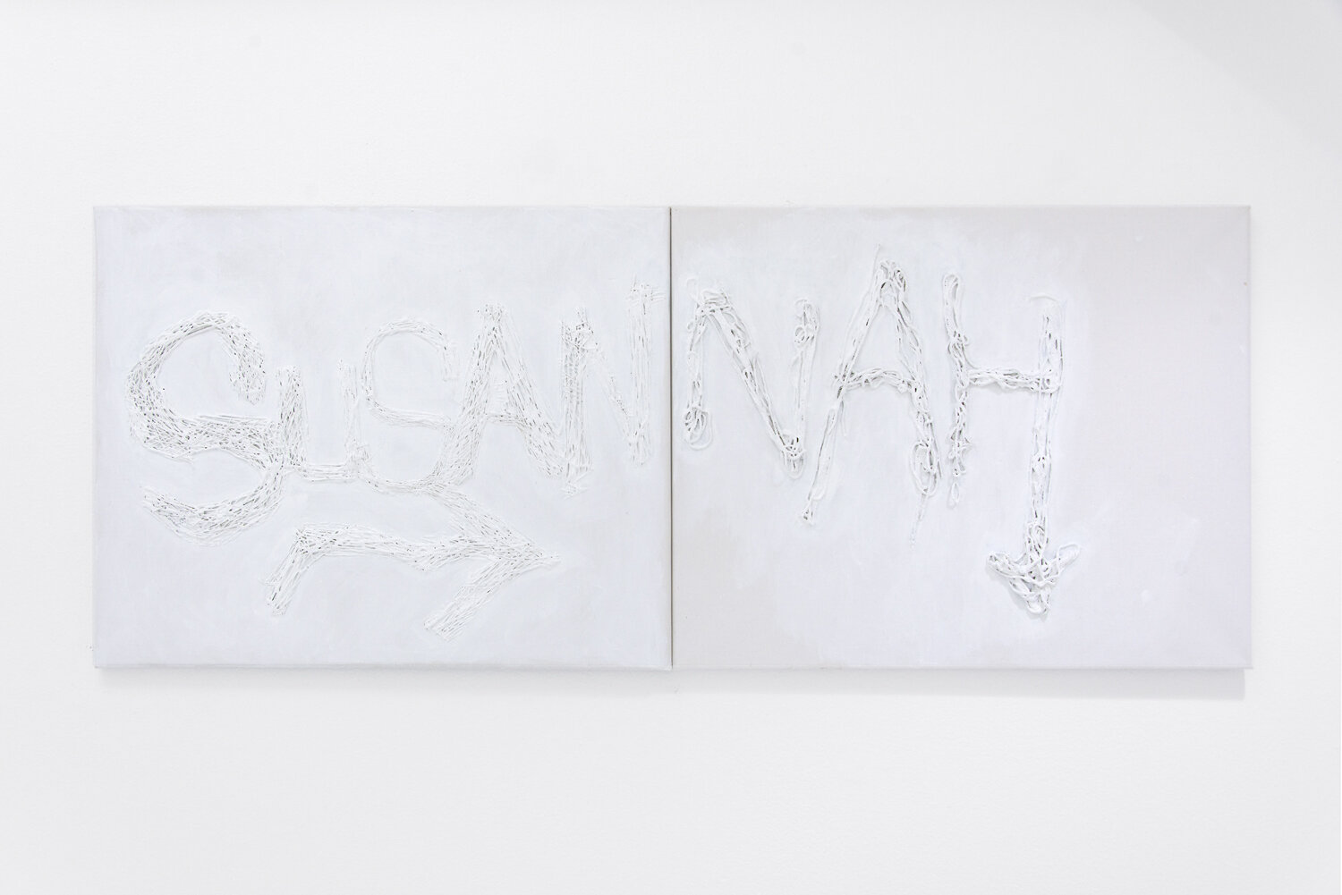   The Susan Sign , 2019, Cotton and acrylic paint on canvas, 40 x 16 in (2 canvases at 20 x 16 in)  