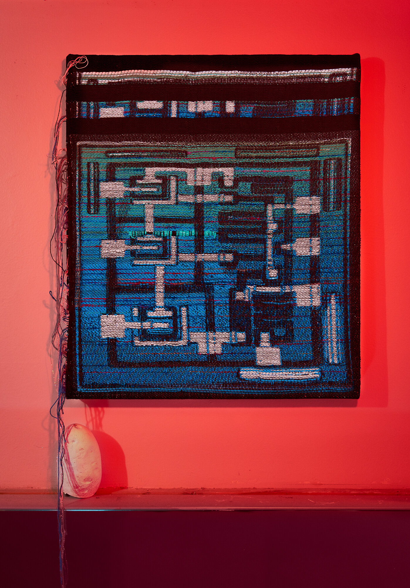  Robin Kang,  String Circuit,  2017, Hand Jacquard woven cotton, hand dyed kid mohair, silk, metallic, plastic, and holographic yarns  