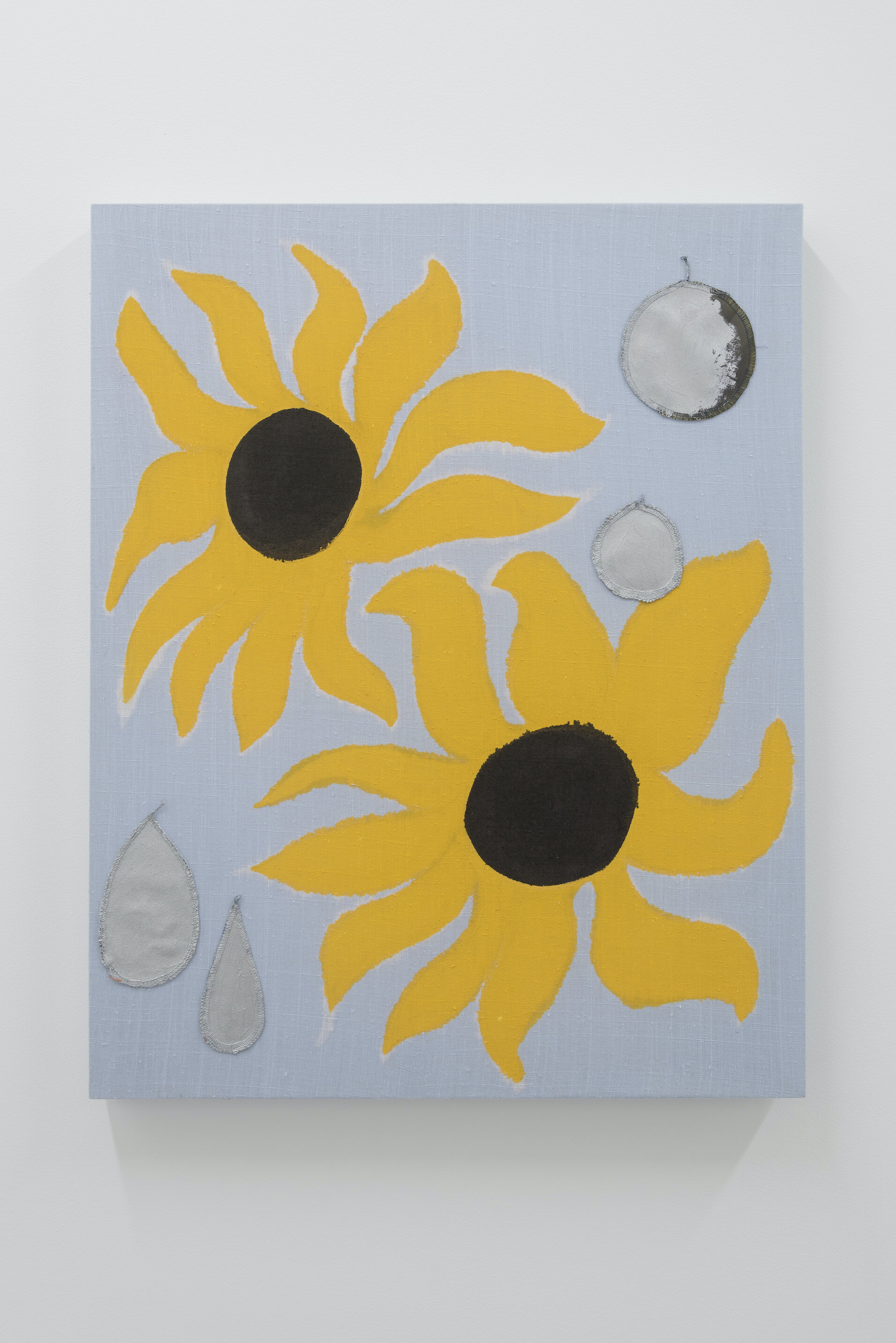  Cody Tumblin,  Yellow Blooms ​, 2019, dyed and bleached linen, dye, acrylic, painted collage, thread  