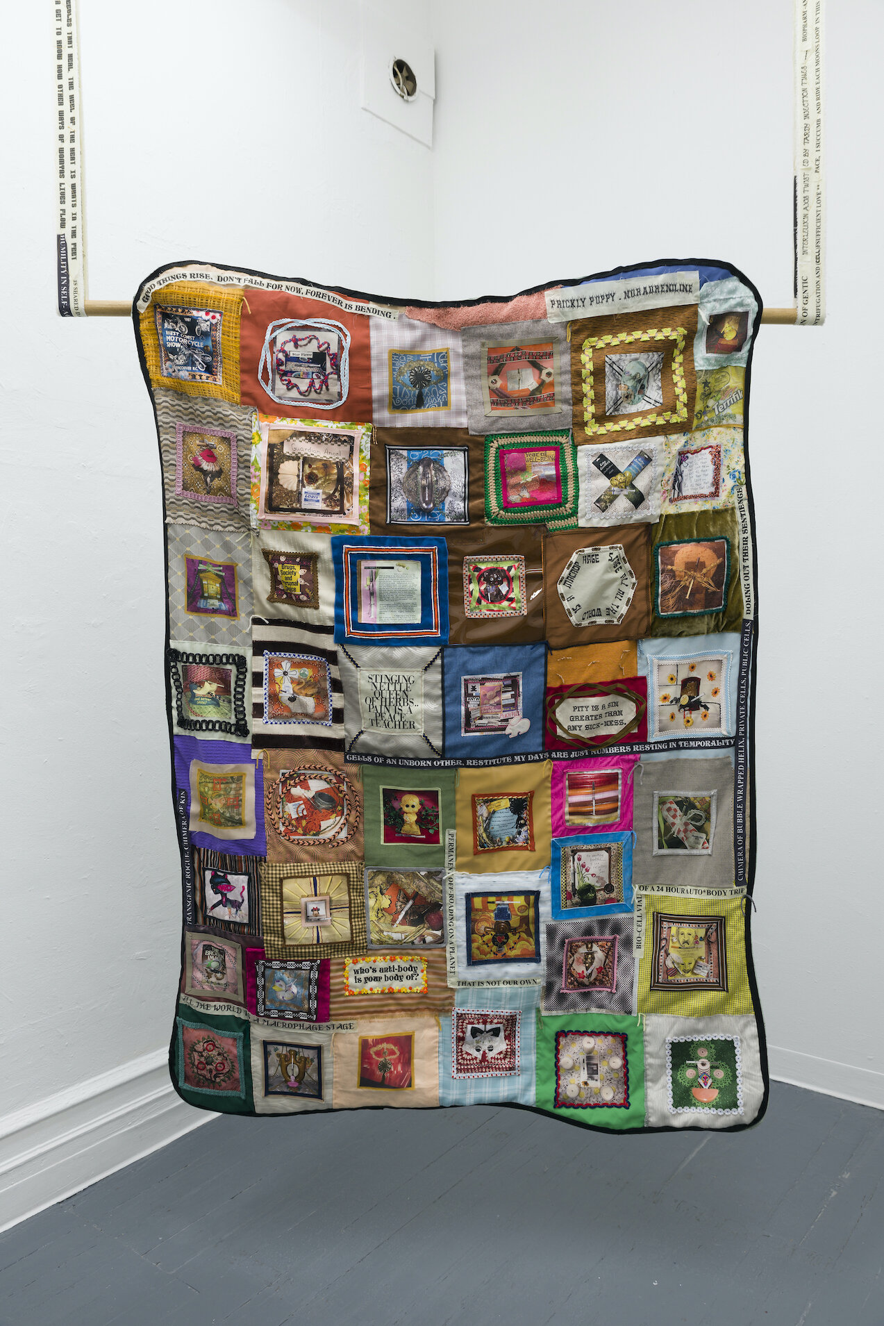   Comfort Studies , 2020, 72 x 55 ½ inches [183 x 141 cm], Cotton, linen, velvet, silk, polyester, vinyl, wood, plastic 