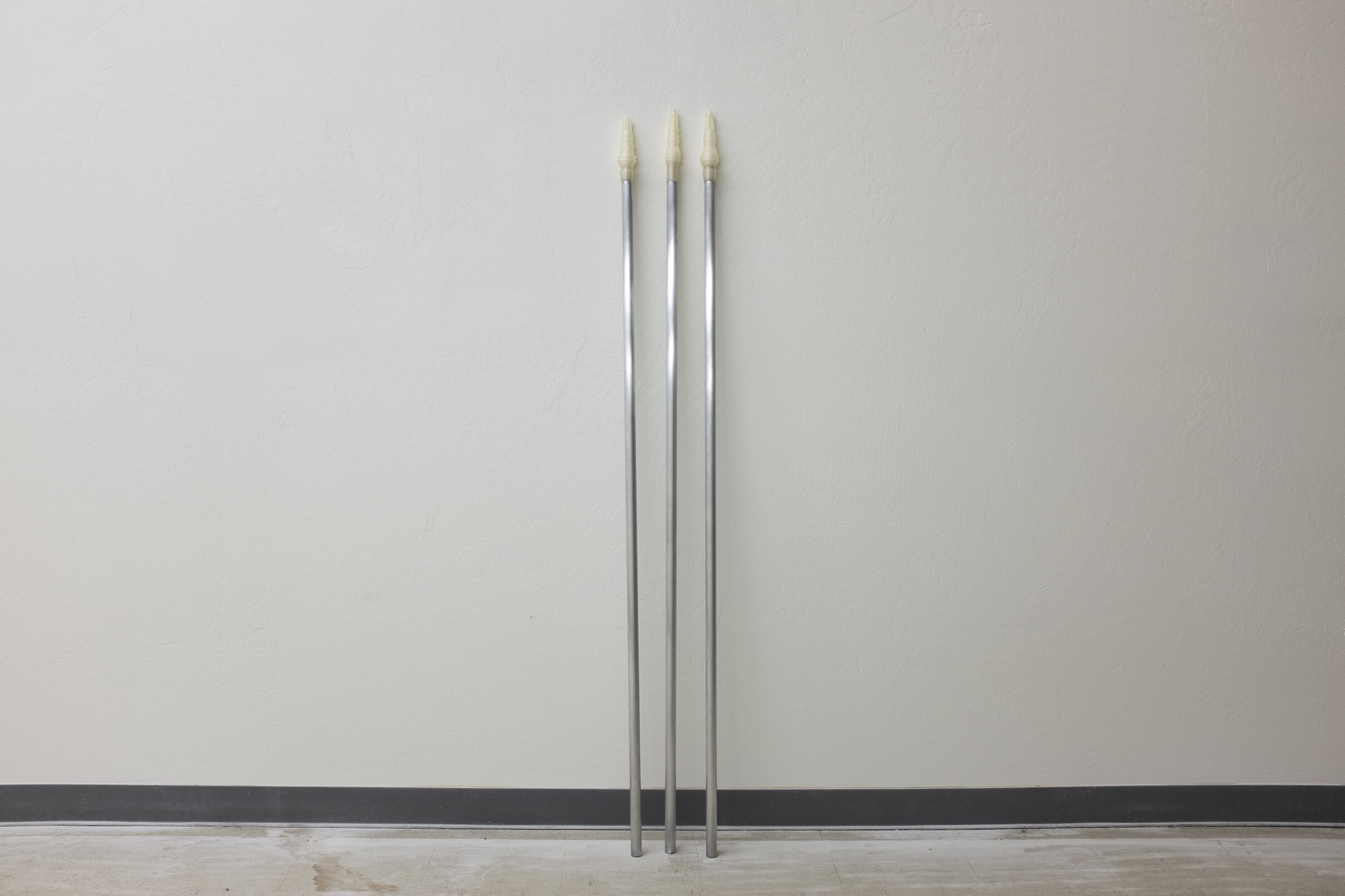   Staff Trio , 2020. Aluminum, PLA filament. 5 ft. ea. 