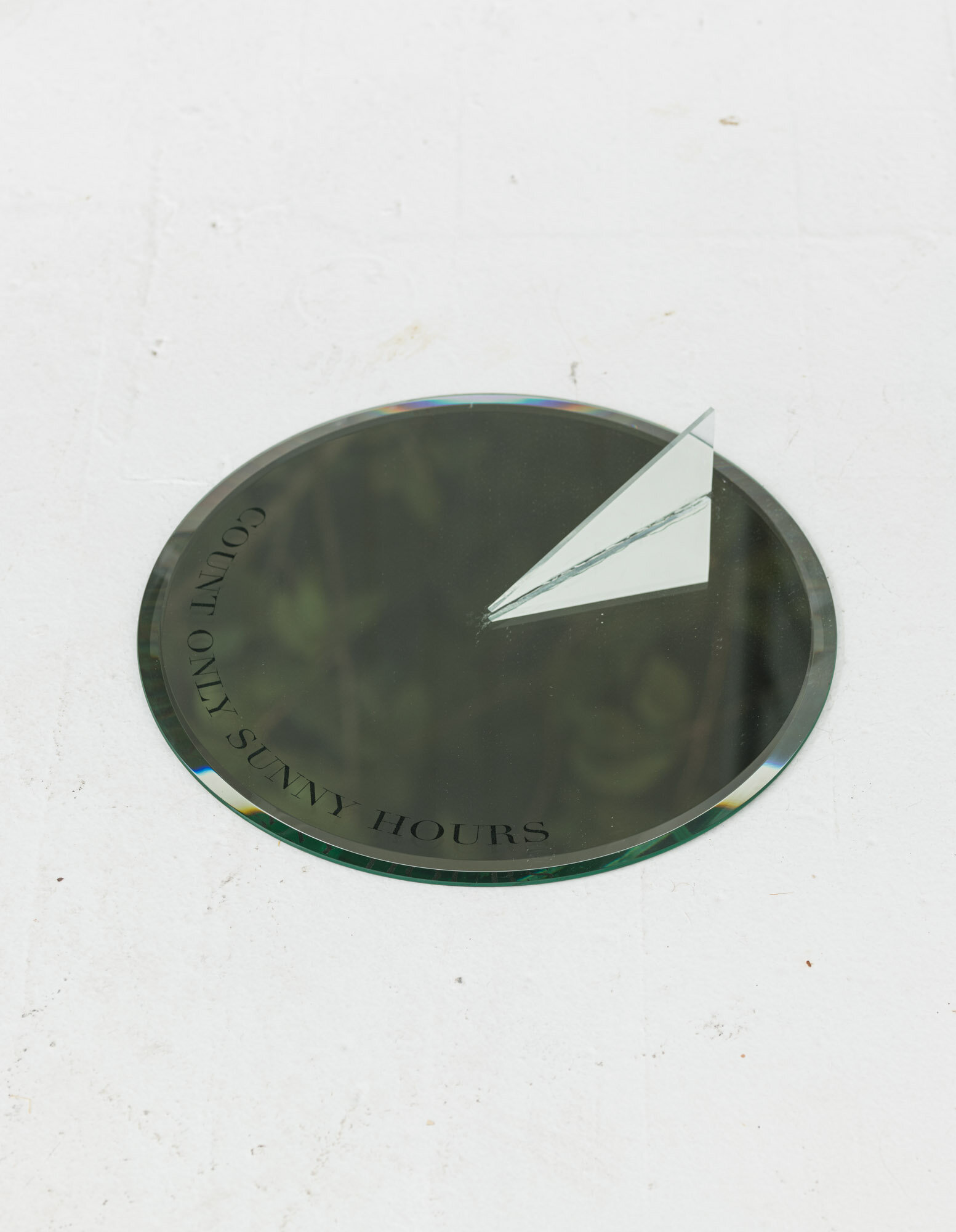  Kalaija Mallery,  Light-Meter (Sundial) ​, engraved mirror, acrylic, 12” diameter 