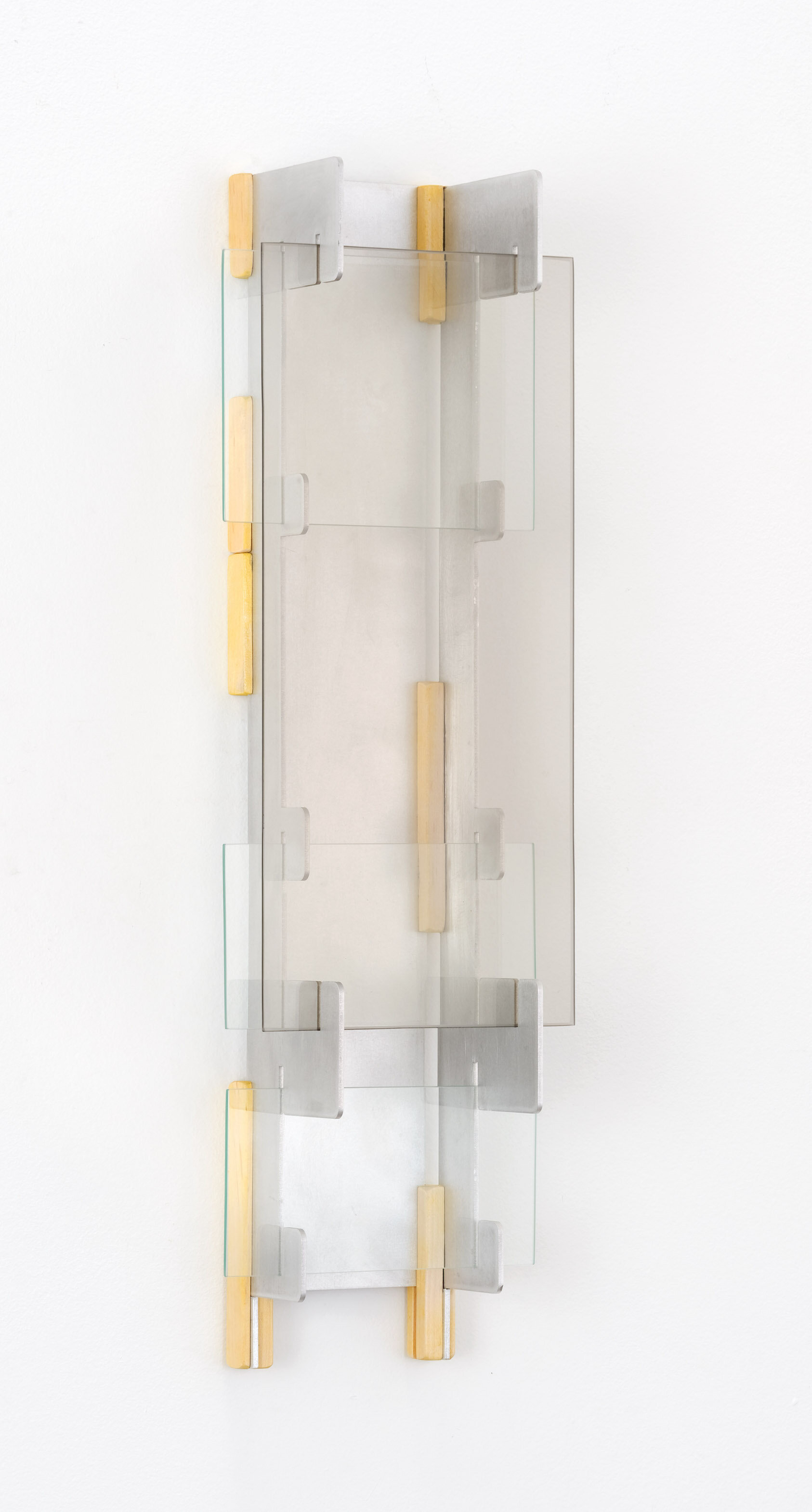  Elizabeth Orr,  Reliable,  2020, 25" H x 7" W x 5" D, Aluminum, tumeric, wood, bronze glass 