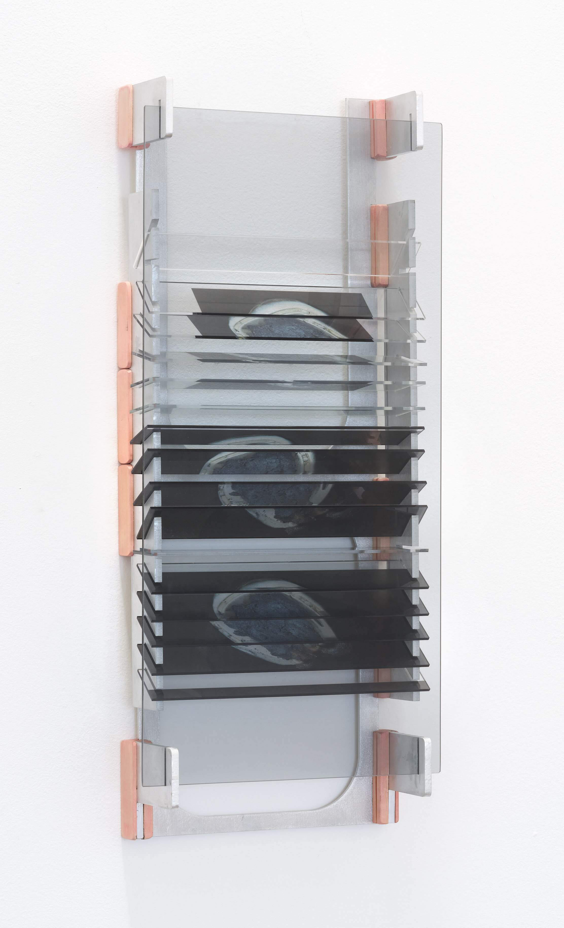  Elizabeth Orr,  Lucky,  2020, 25" H x 11" W x 4" D, Aluminum, tinted glass, UV printed plexiglass 