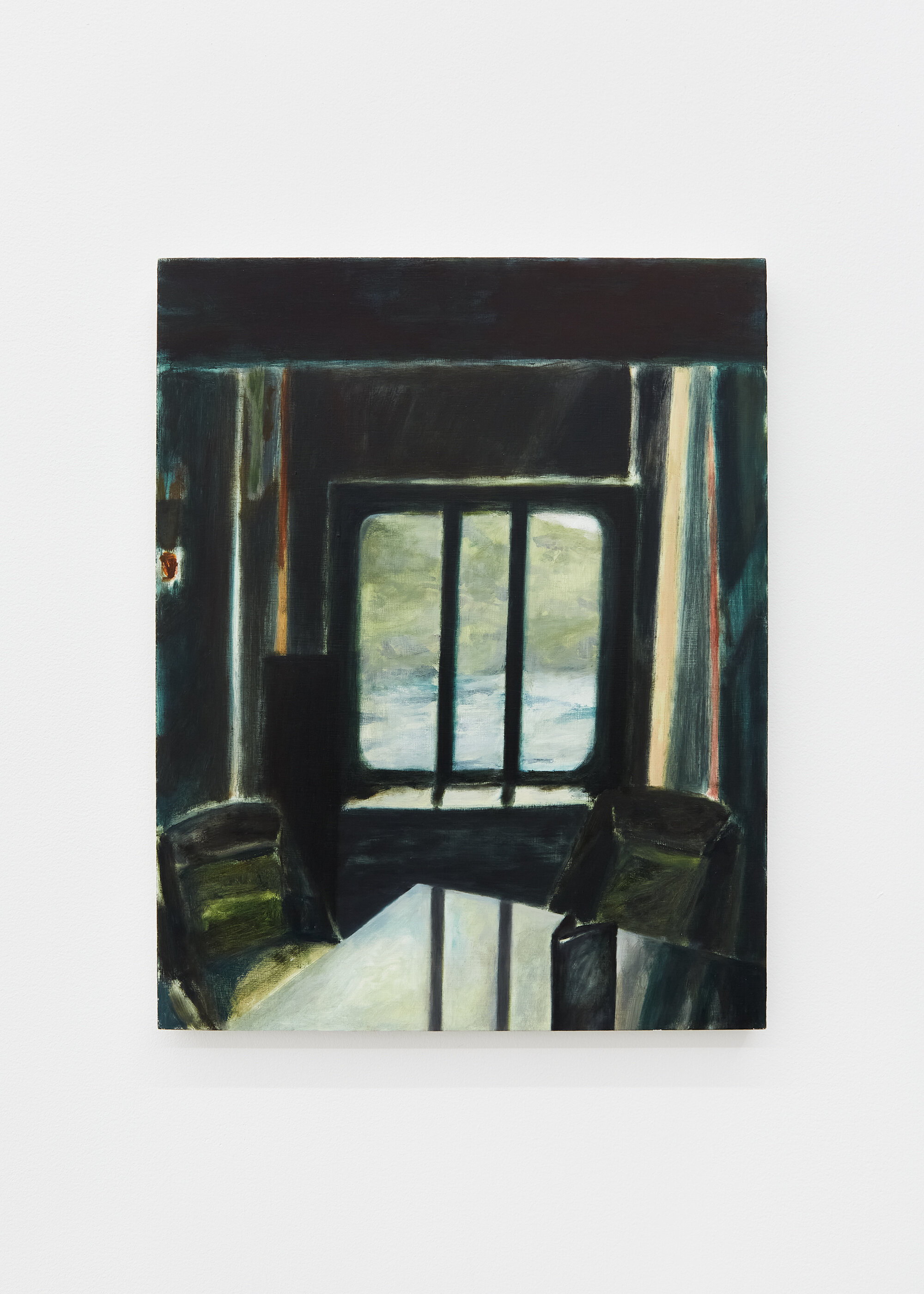  Zoë Carlon,  The Blue Bar , 2020. Oil on board, 30 x 38 cm  