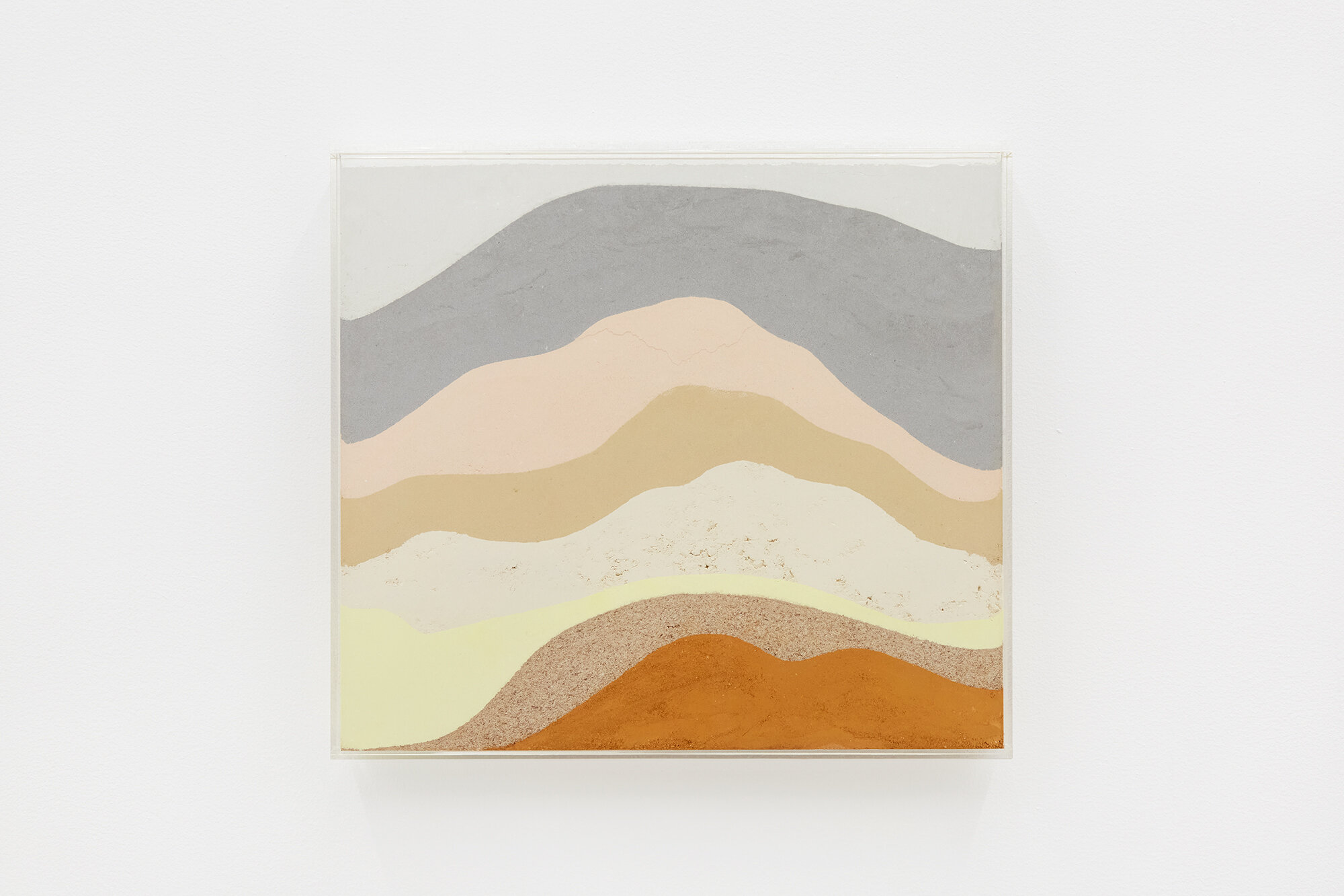  Simon Linington,  Souvenir , 2020. Acrylic, chalk, clay, pigment and plaster in acrylic display case, 32 x 26.5 x 1.5 cm  