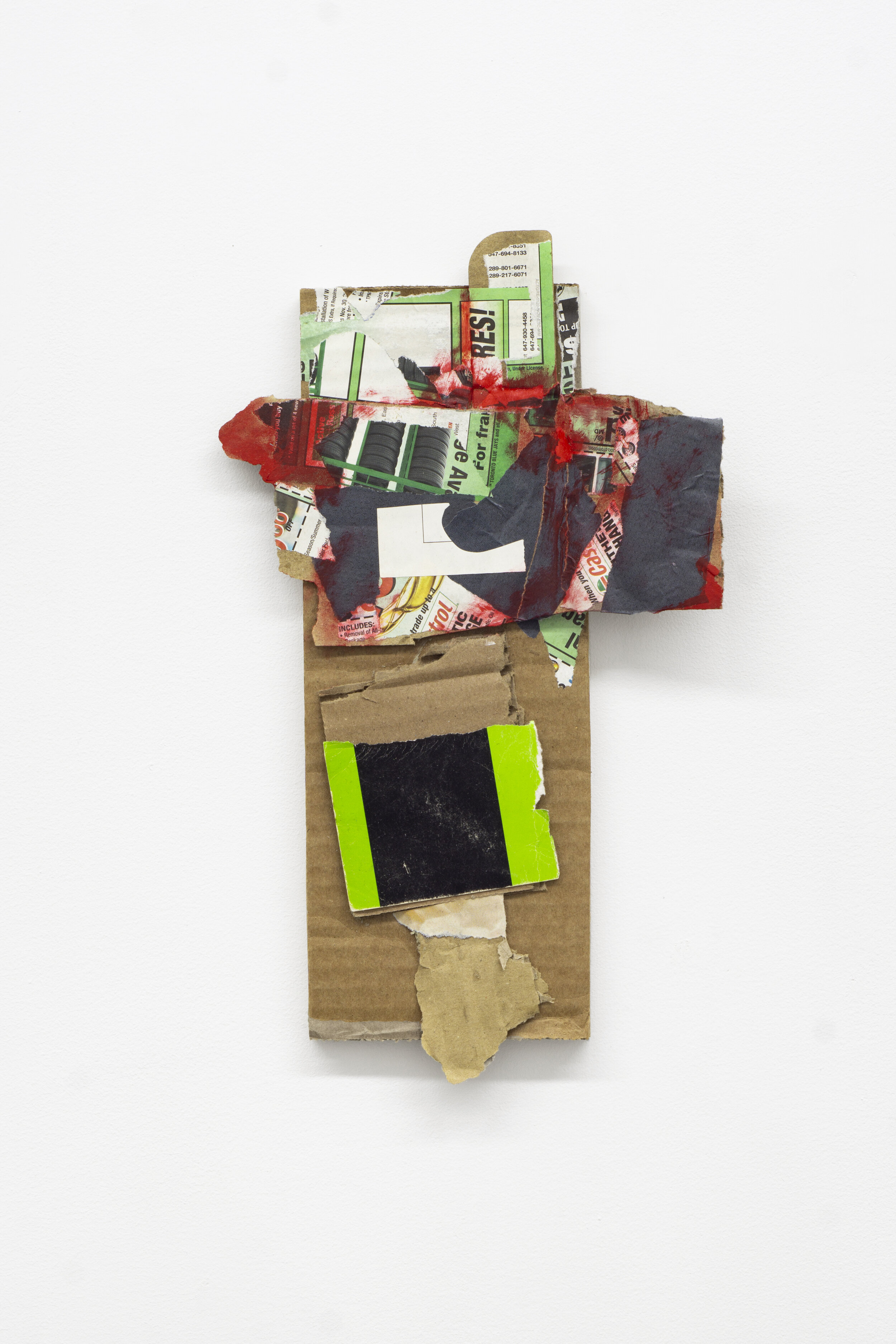  Georgia Dickie,  Prudent Fin , 2020, Mixed media collage on wood 13.4 x 8.4 x 1.5 in (34 x 21.3 x 3.8 cm)  