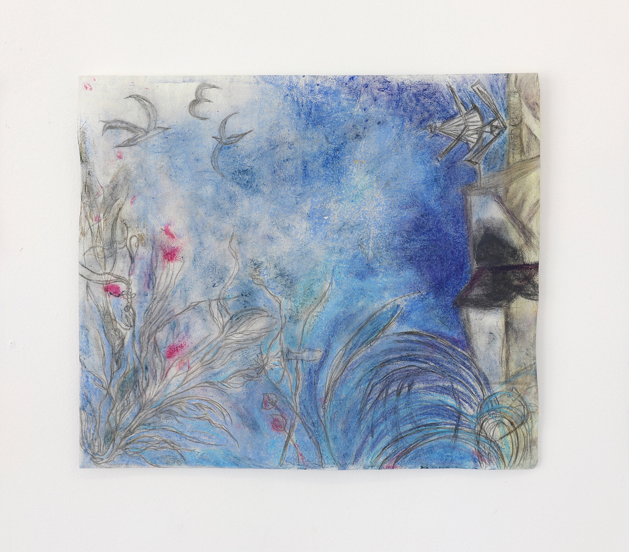   “De près”, (« Up close ») , 2020, oil pastel and pencil on found paper, 39x34,5cm 
