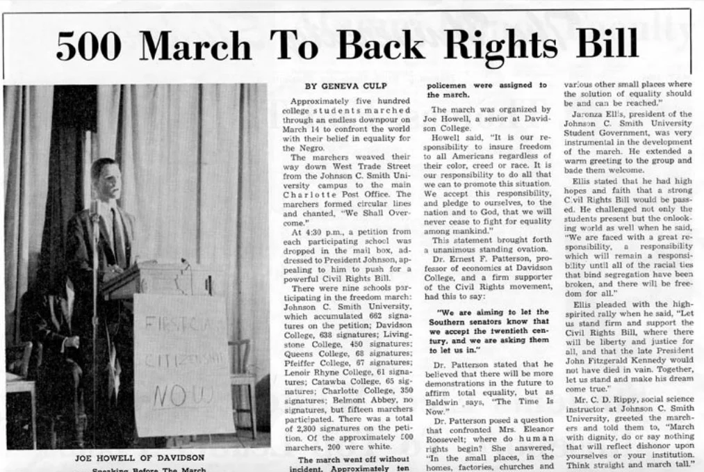March 1964 - JCSU University Student "500 March to Back Rights Bill"