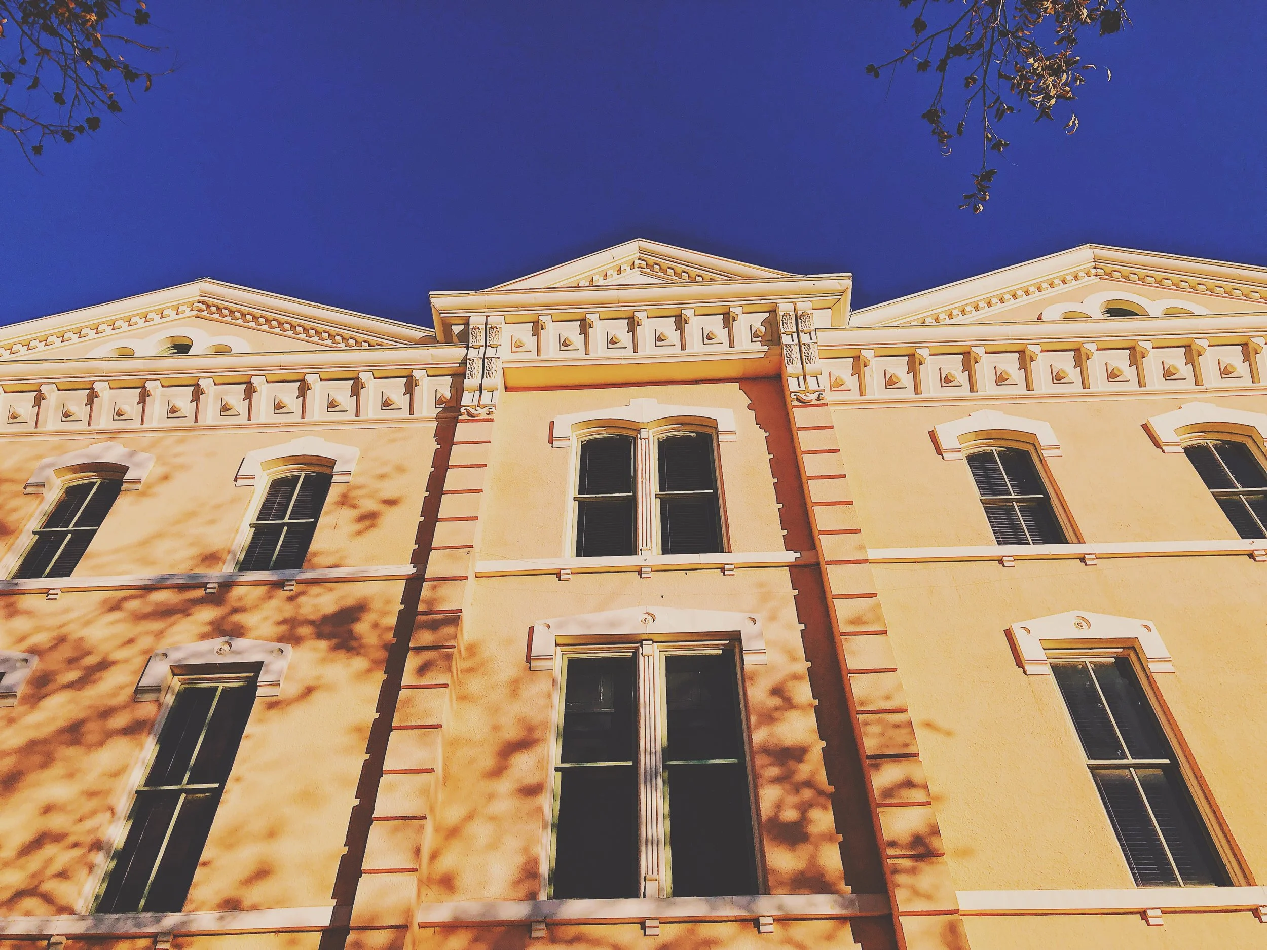 Presidio County Courthouse.From a plaque on the building: “A landmark of the Big Bend. Large dome is visible for miles. Constructed of native stone and brick made at Marfa. Stucco added later. Built 1886 in this county’s third seat of justice. First…