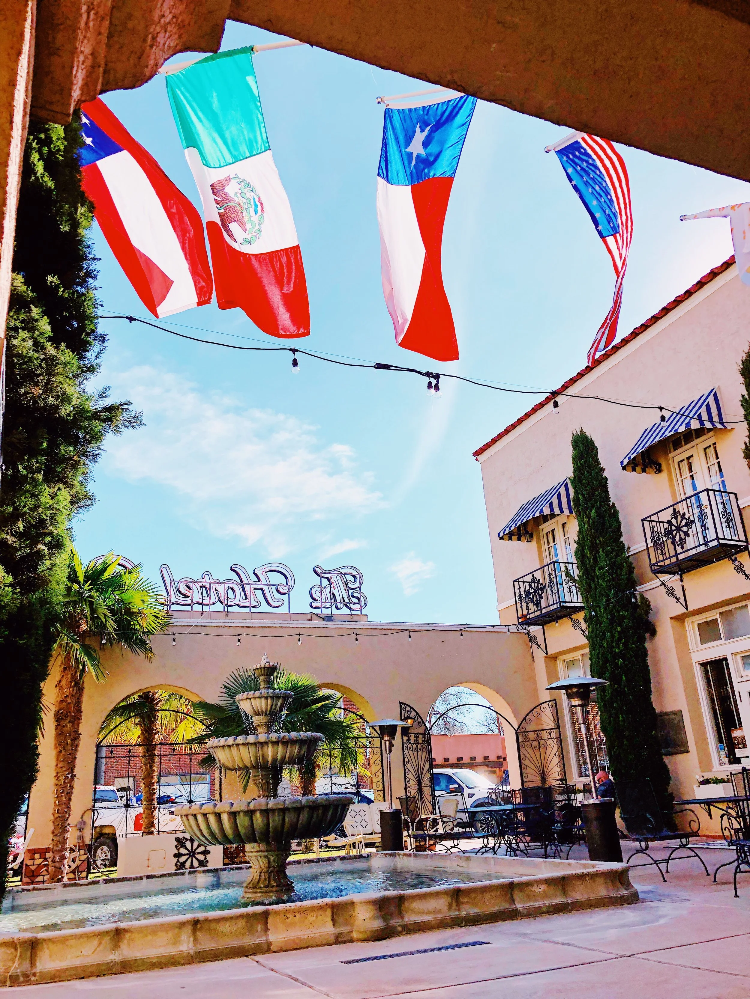 View from inside the courtyard at the Hotel Paisano.
